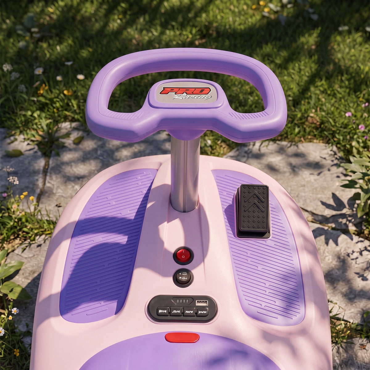 12V Electric Wiggle Car with Pedal, Kids Ride On Car with 2 Speeds, Soft Start, Music, Lights for 3-5 Years, Purple