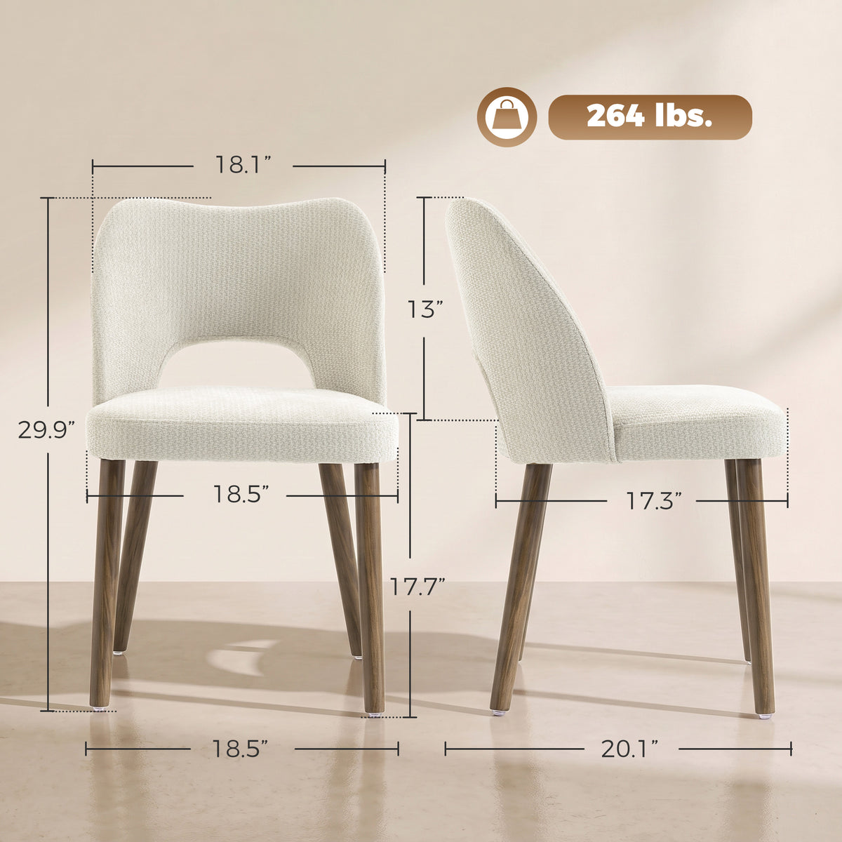 Dining Chairs Set Upholstered Kitchen Chenille Tool Free Assembly Rubberwood Legs, Cream White
