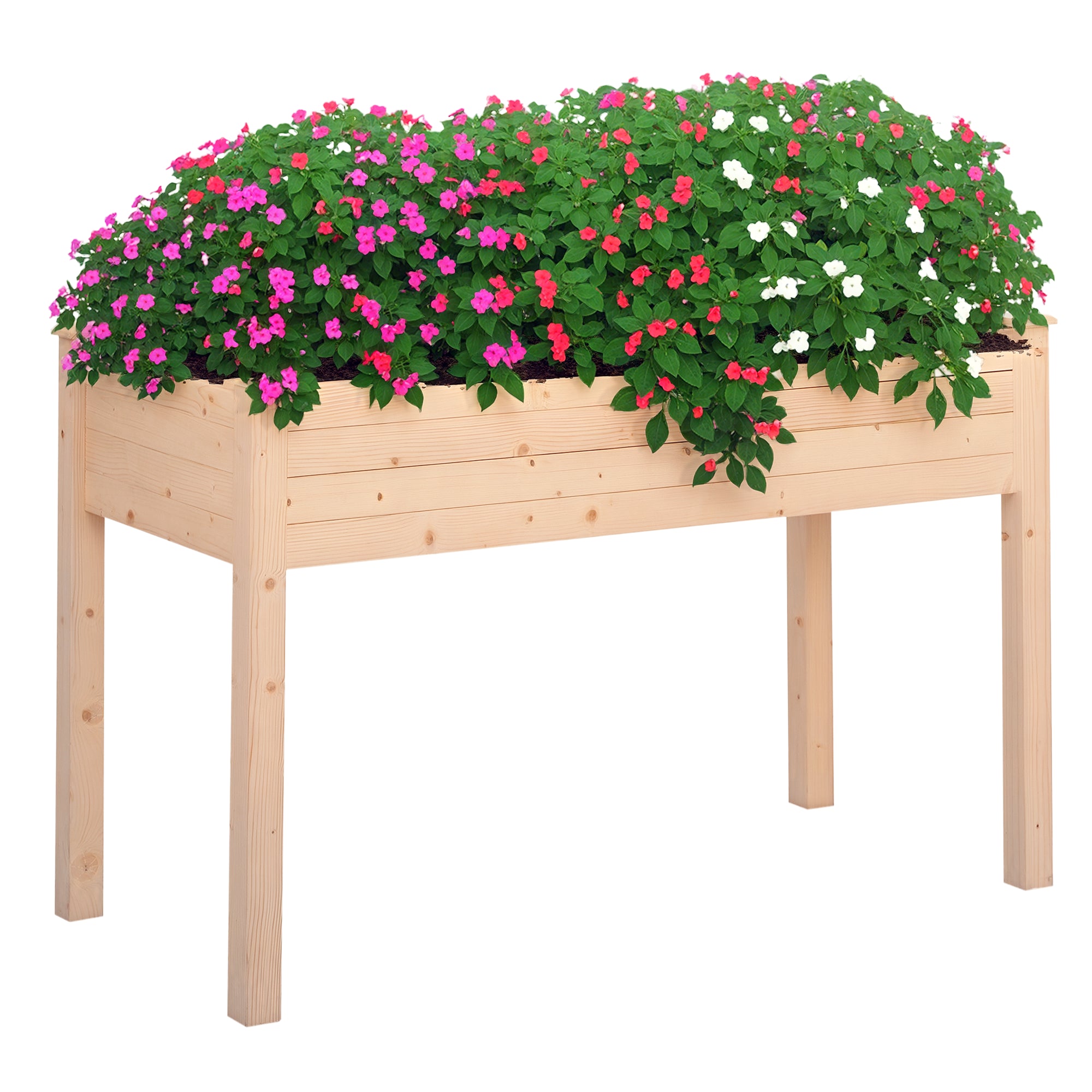 Raised Garden Bed with Legs, 48" x 22" x 30", Elevated Wooden Planter Box, Self-Draining with Bed Liner for Vegetables, Herbs, and Flowers Backyard, Patio, Balcony Use, Natural - Natural Wood