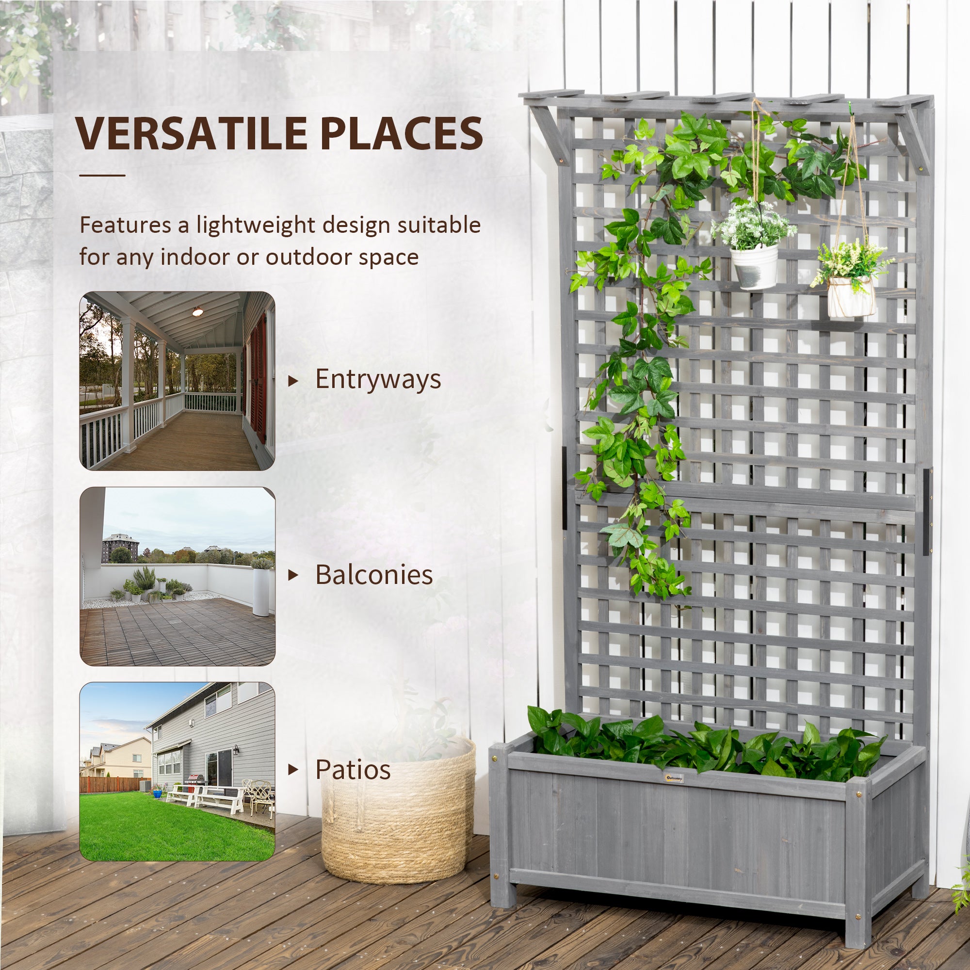 Wood Planter with Trellis for Vine Climbing, Raised Garden Bed, Privacy Screen for Backyard, Patio, Dark Gray - Dark Gray - Image 6