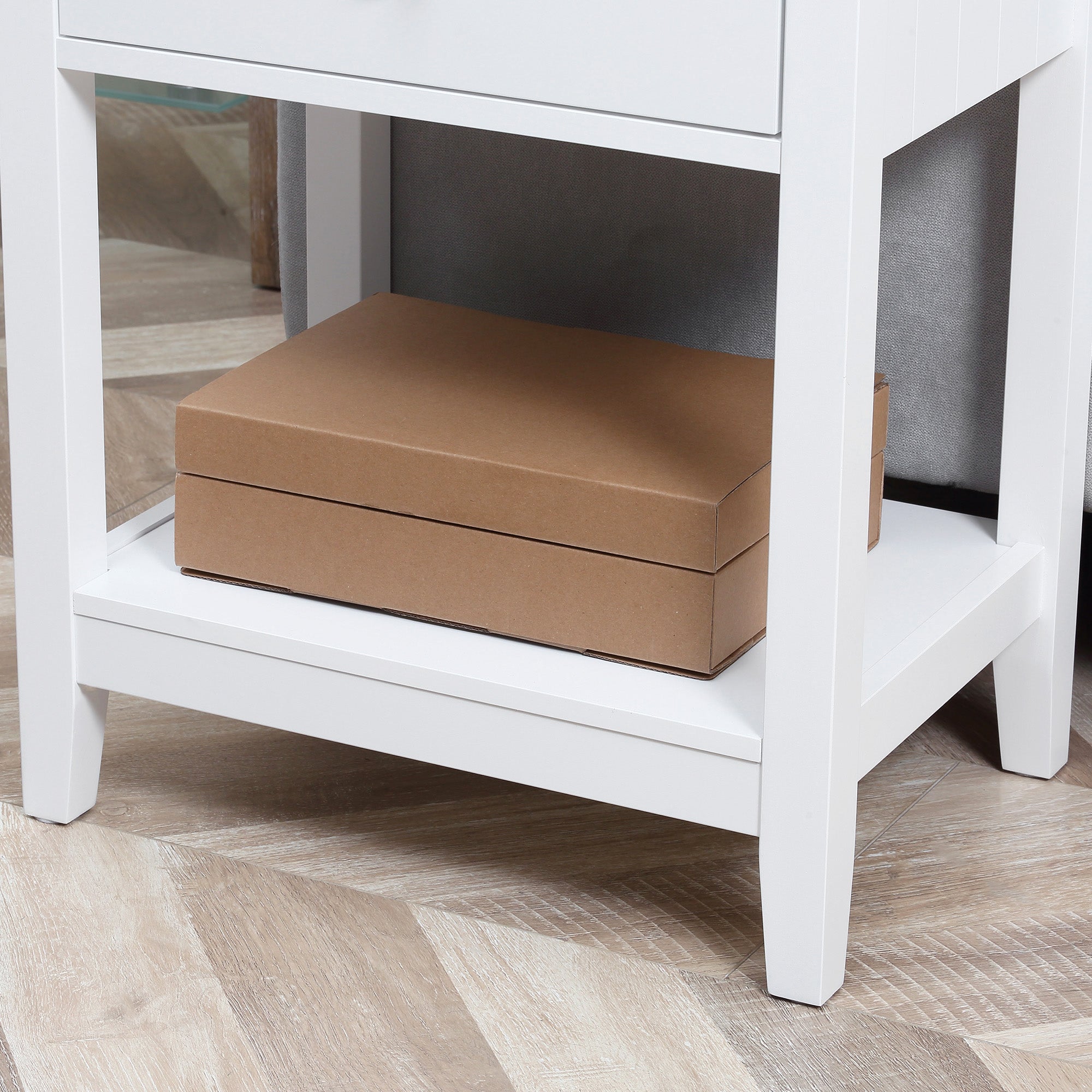 Modern Side Table for Living Room, End Table, 2-tier Side Table with Drawer and Storage Shelf, White