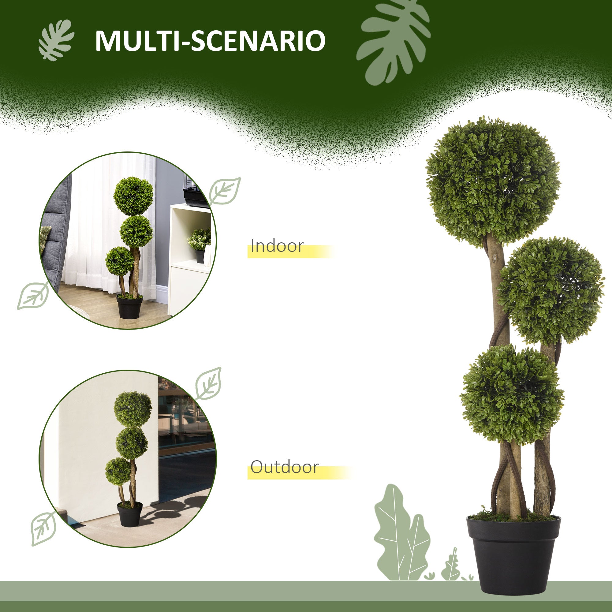 35.5" Artificial Ball Boxwood Topiary Tree Fake Plant in Pot for Indoor Outdoor Living Room Decoration Light Green