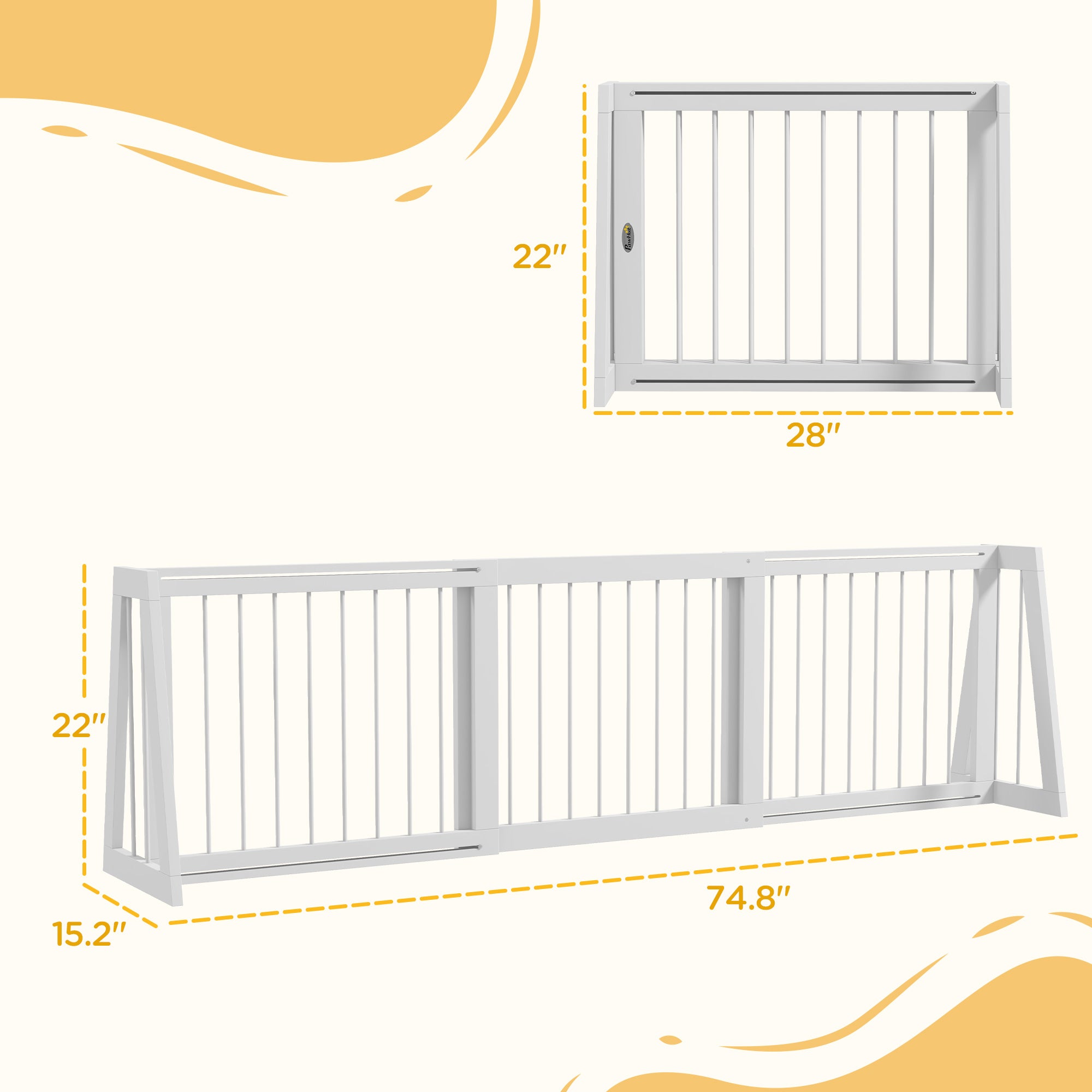 28"-75" Freestanding Wooden Pet Gate with Support Feet & Non-Slip Mats for Indoor, Stairway, Doorway, White - White - Image 3