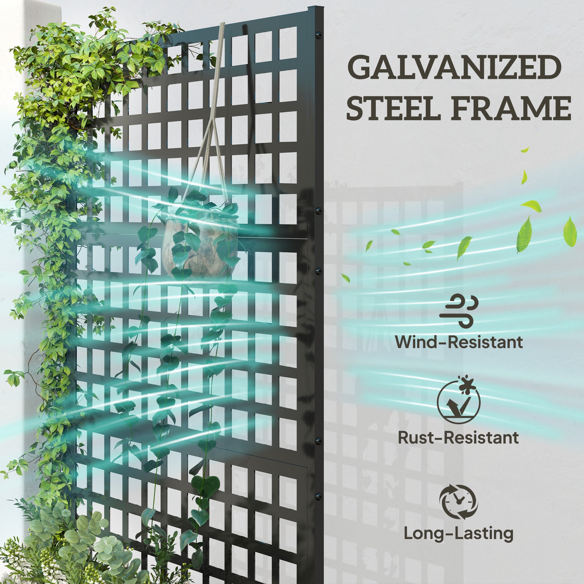 Galvanized Raised Garden Bed Planter Box with Trellis for Climbing Plants, Vegetable, Vines, 43" x 16" x 70", Black - Black - Image 4