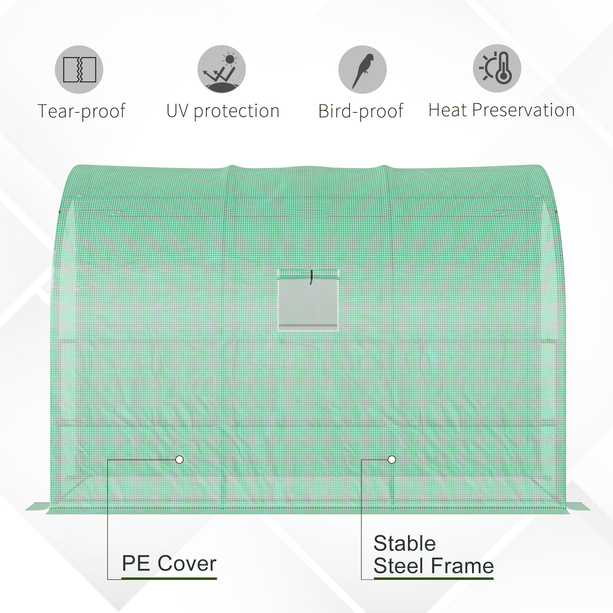 10' x 5' x 7' Lean to Greenhouse, Walk-In Green House, Plant Nursery with 2 Roll-up Doors and Windows, PE Cover and 3 Wire Shelves, Green - Green - Image 6