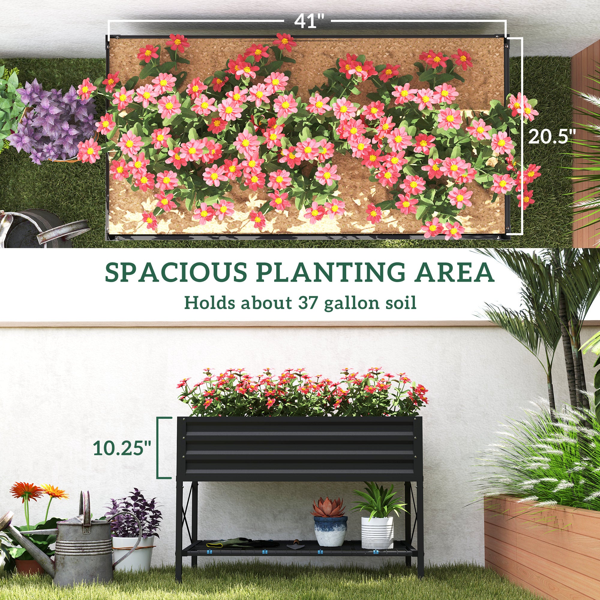Galvanized Raised Garden Bed, Metal Planter Box with Legs, Storage Shelf and Bed Liner, Dark Gray - Dark Gray - Image 4