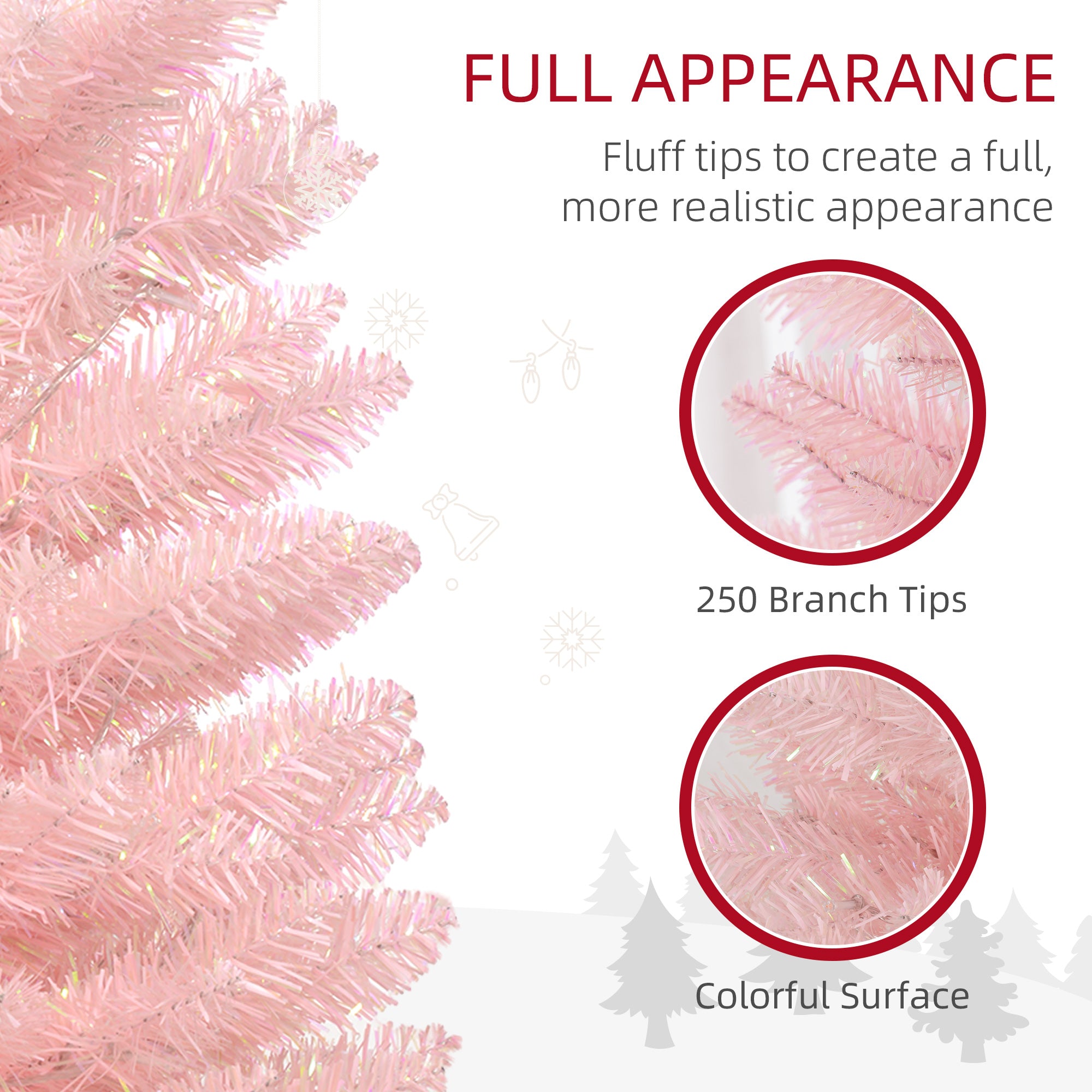5' Prelit Christmas Tree, Pencil Artificial Christmas Tree with Colorful Surface Branches, Colorful LED Lights, Pink