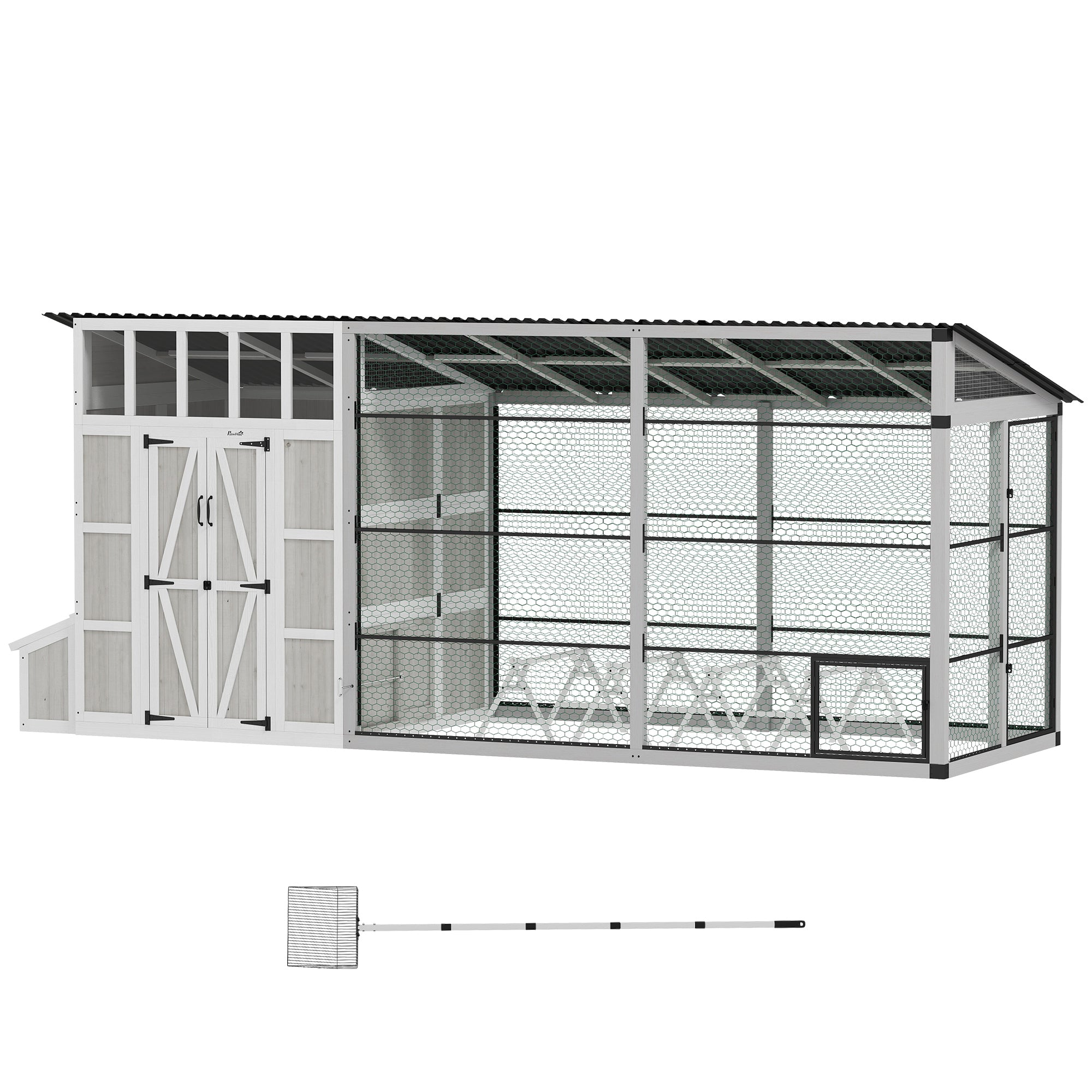 Large Chicken Coop for 10-15 Hens, Walk-in Outdoor Chicken House with Run, Nesting Box, Waterproof Roof, Perches