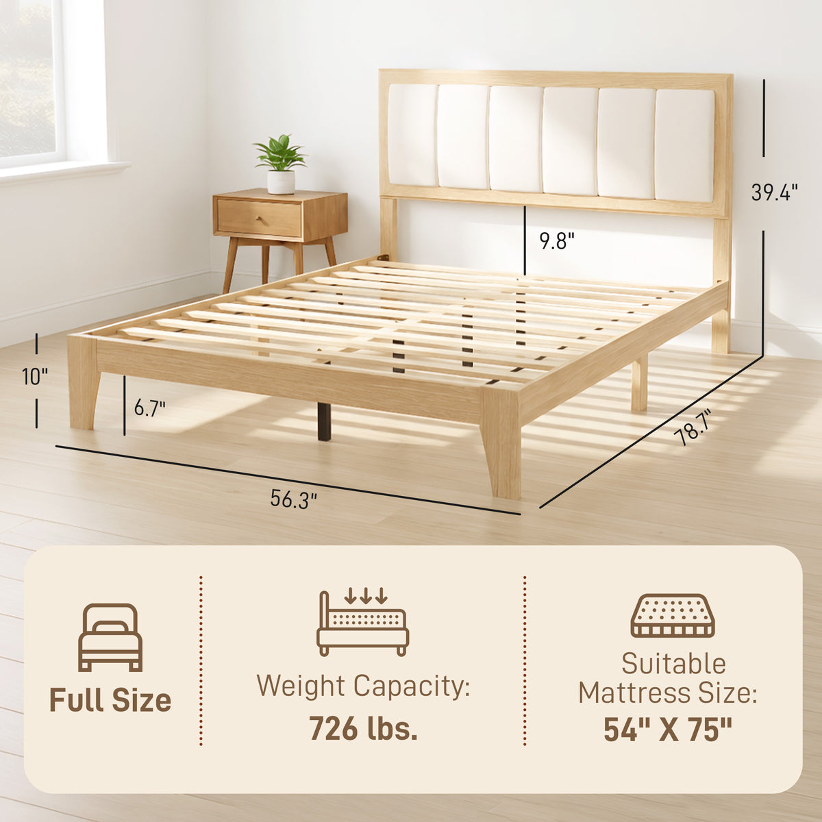 Full Bed Frame with Headboard Full Size Platform Bed Frame with Wooden Slats No Box Spring Needed Easy Assembly Oak