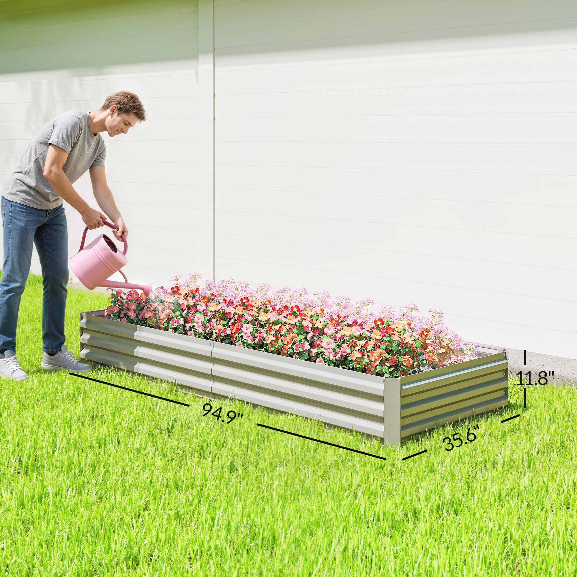 95" x 36" x 12" Galvanized Raised Garden Bed, Easy DIY and Cleaning for Growing Flowers, Herbs, Succulents, Silver - Silver - Image 3