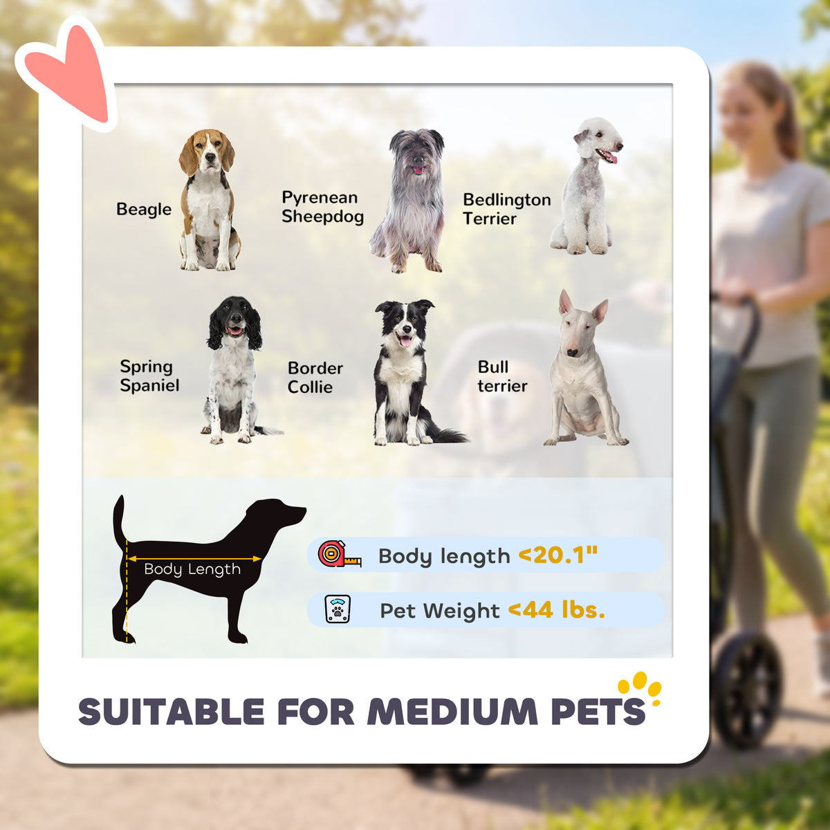 3 Wheel Pet Stroller with Easy One-Click Quick Fold, Mesh Window, Washable Cushion, for Medium Dogs, Gray