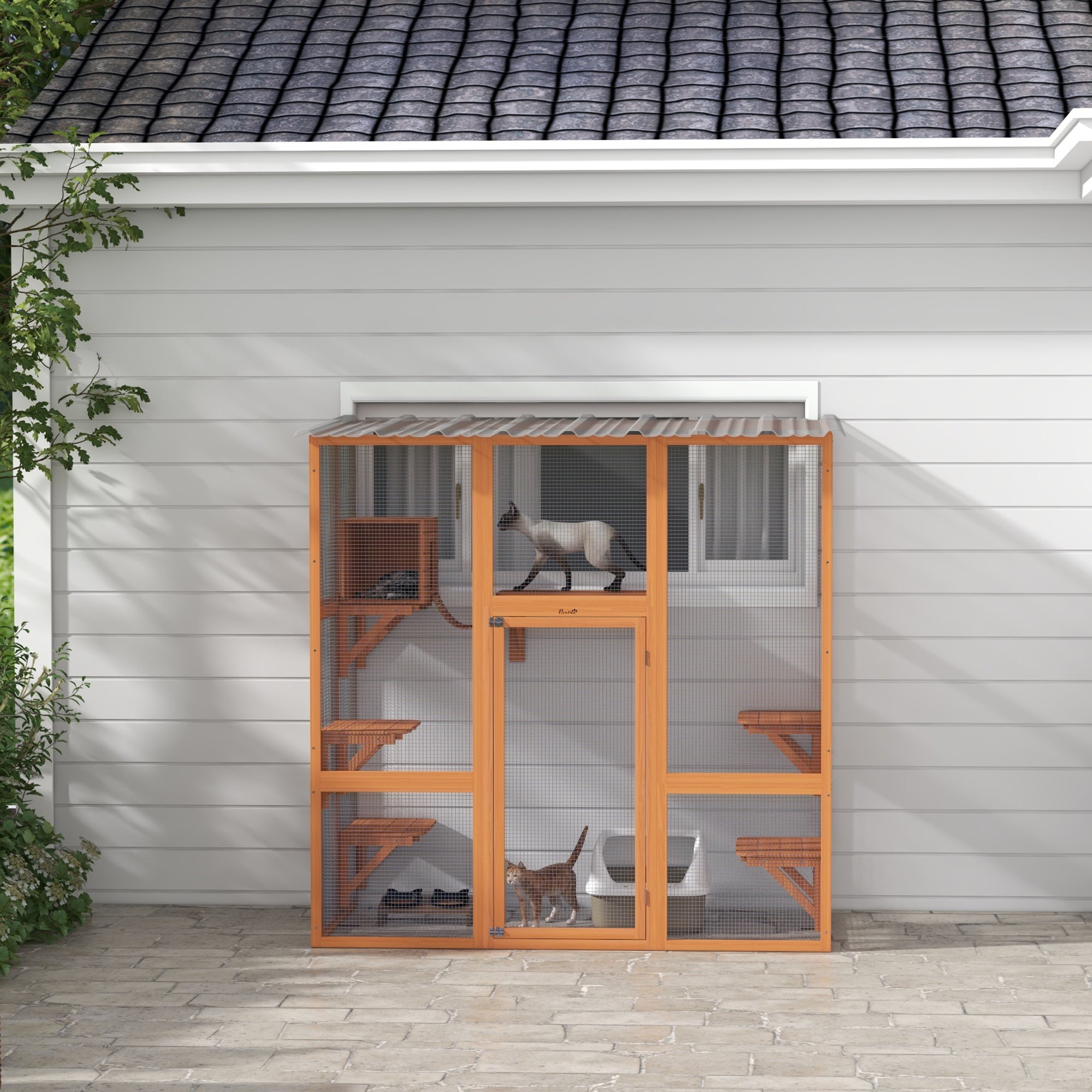 Catio Cat Window Box Outside Enclosure with Bridge Platforms - Orange - Image 8