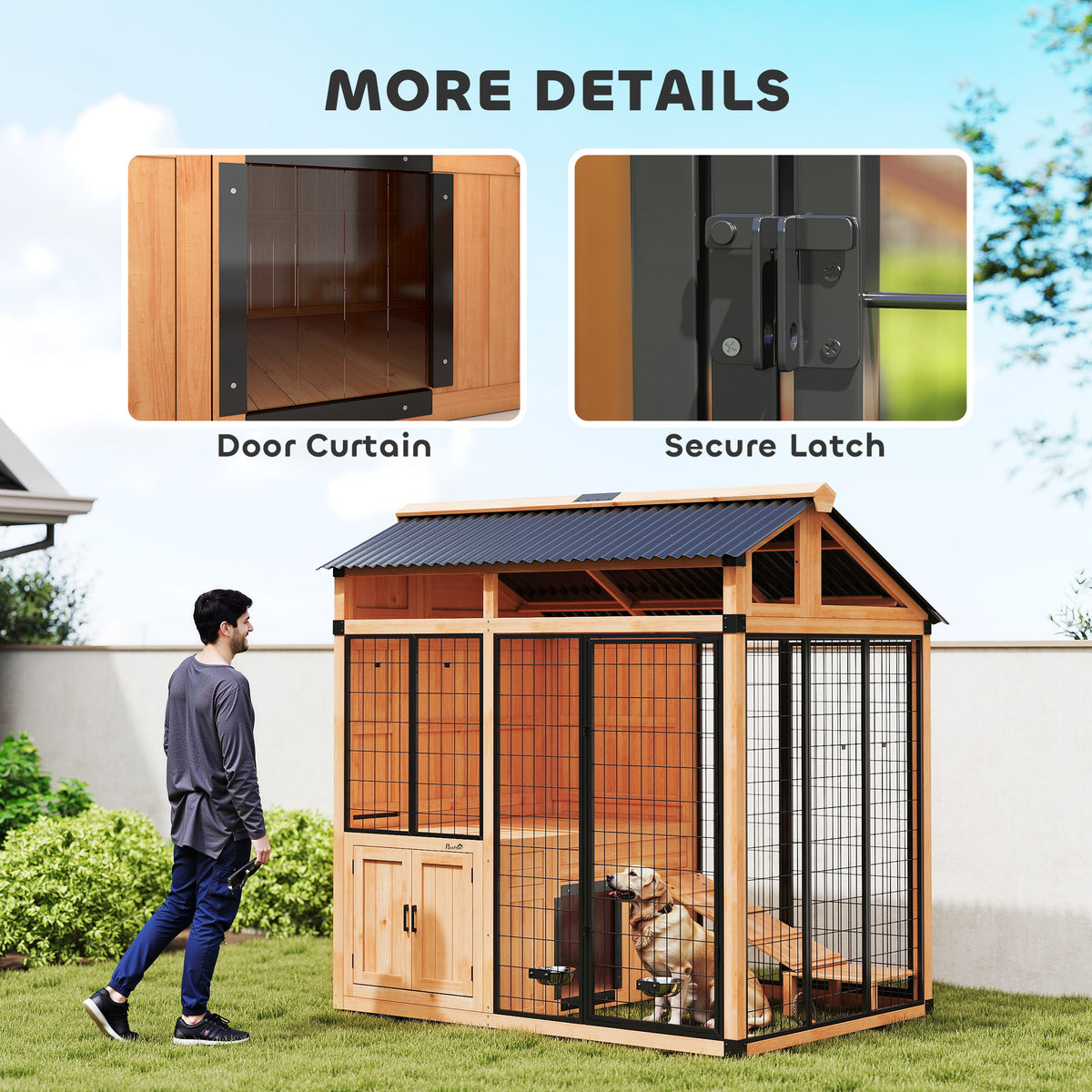 7' x 5' Extra Large Dog House, Wood Outdoor Dog Kennel with Platform, Storage Cabinet for Large Breeds, Yellow