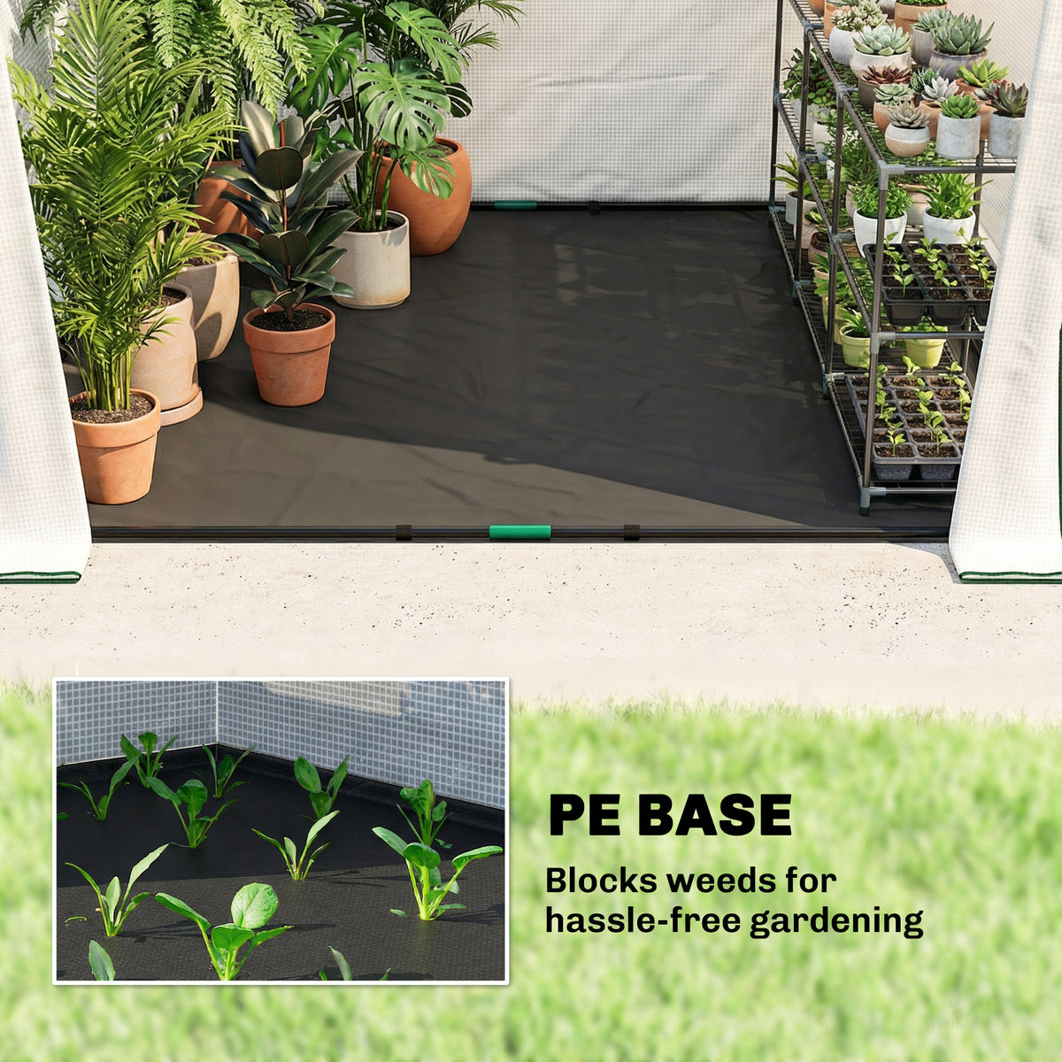 Walk-in Greenhouse, 63" x 63" x 78.7", Roll-Up Door, 3 Mesh Windows, PE Cover, Steel Frame, White