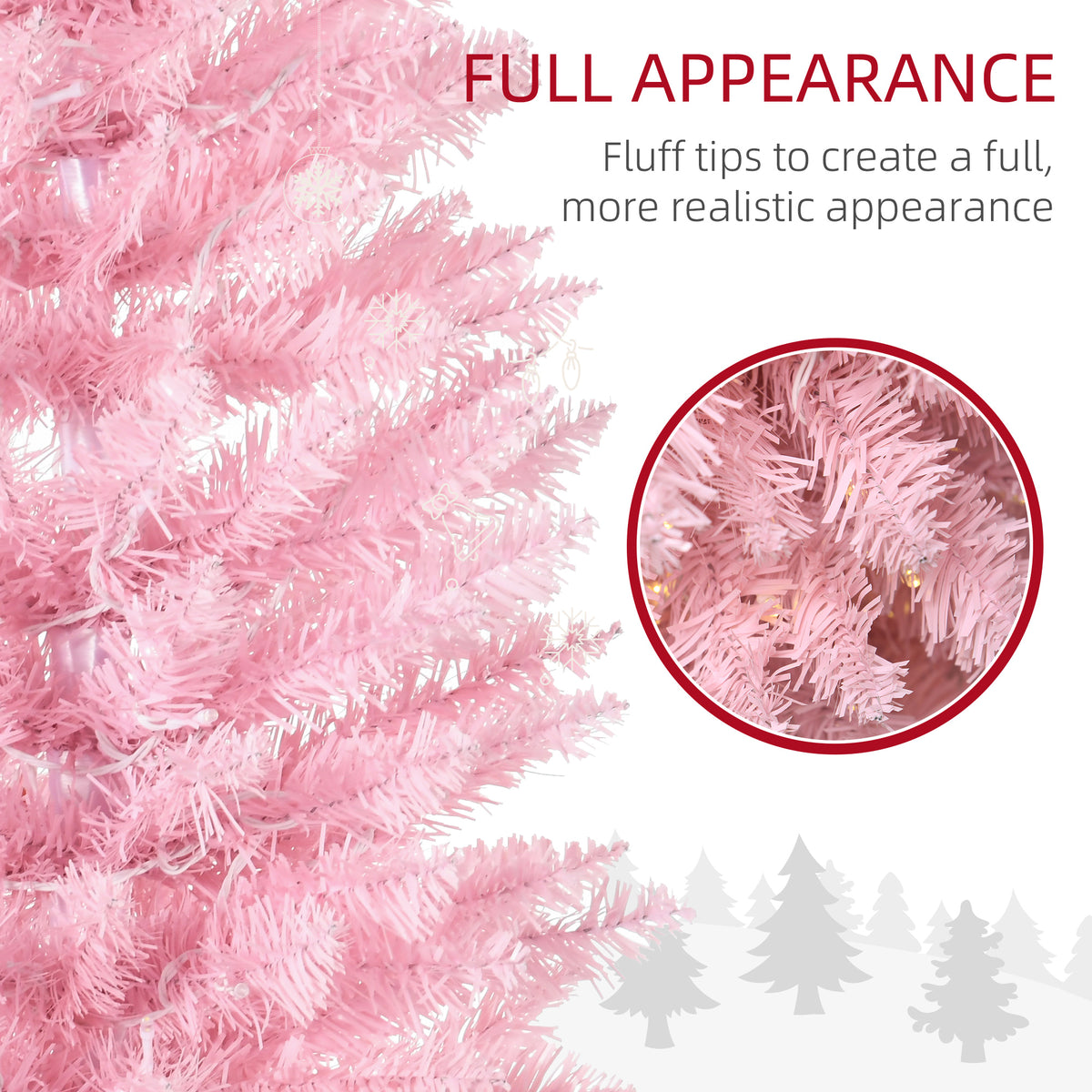 6ft Pencil Christmas Tree, Slim Artificial Christmas Tree with Realistic Branches and Warm White LED Lights, Pink
