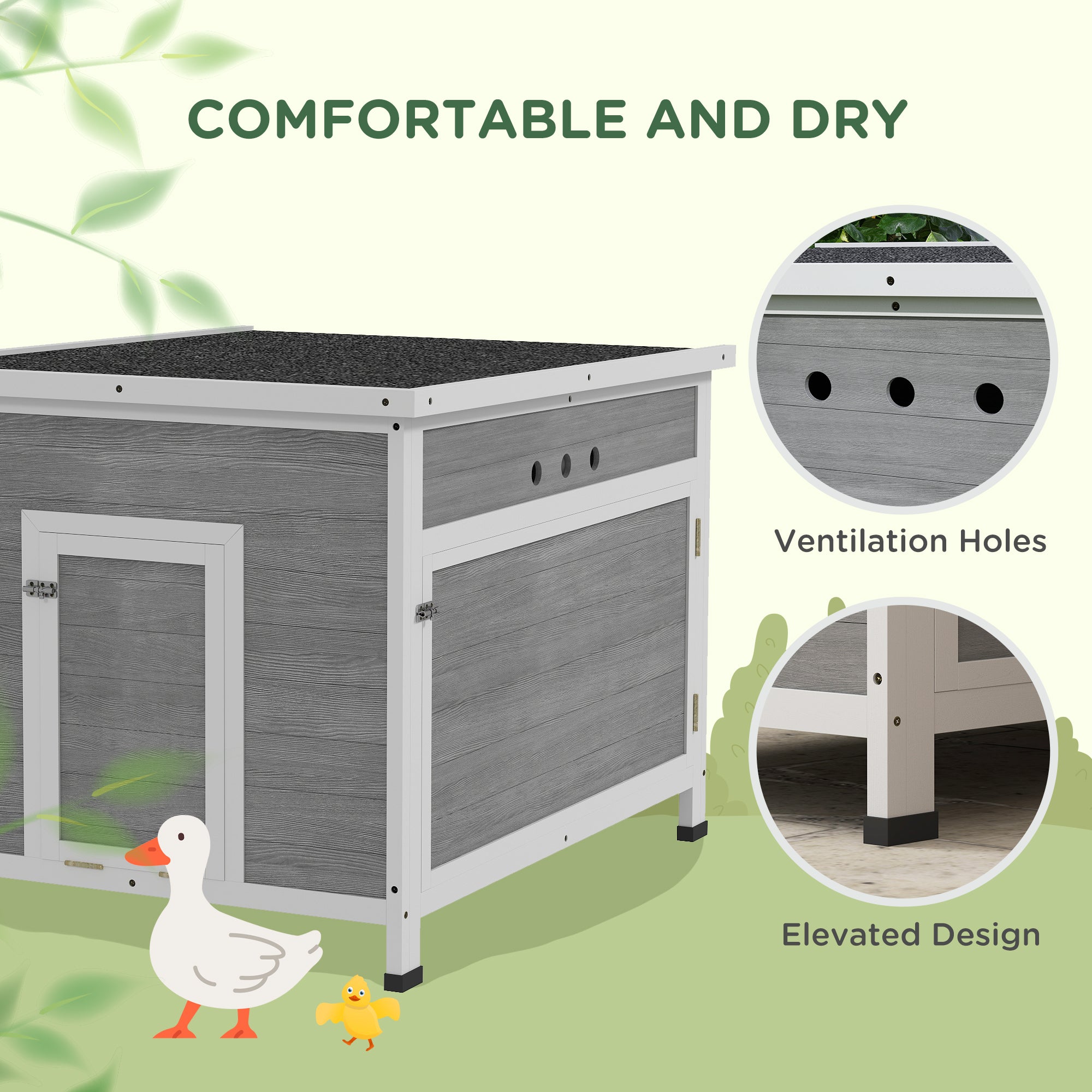 Wooden Duck Coop with Openable Roof, Removable Floor, Double Doors, Ramp, for 3-6 Ducks, Chickens, 30" x 38" x 30" - Light Gray - Image 5