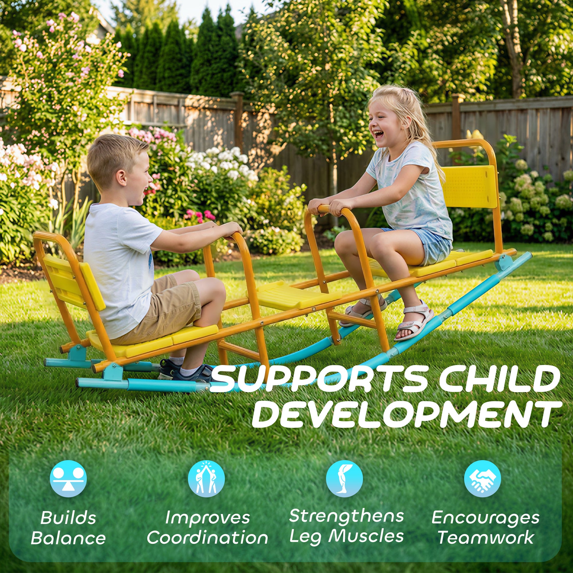 Teeter Totter Seesaw for Kids, 2 in 1 Metal Rocking Seesaw for Toddlers Age 3-8, Playground Equipment for Backyard