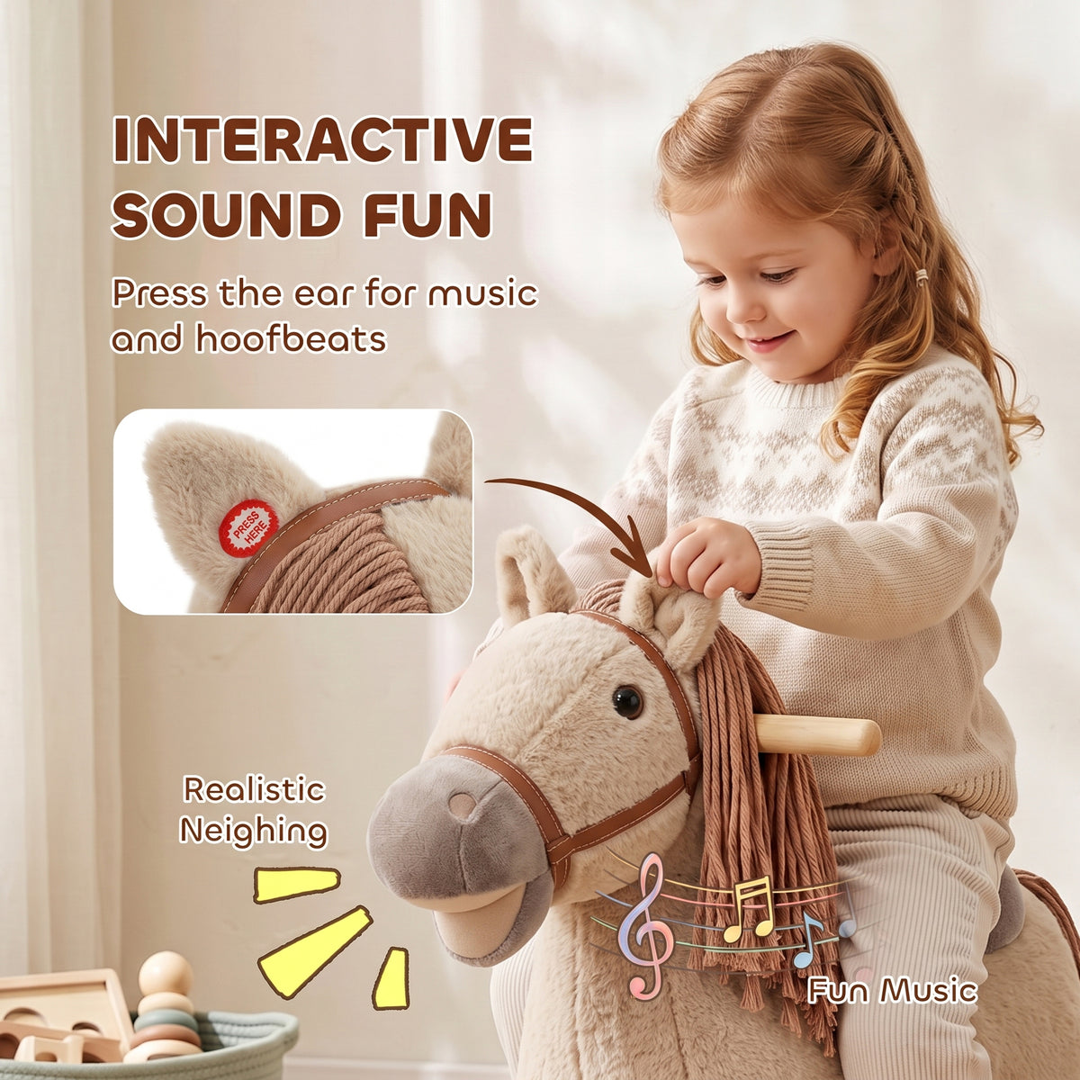 Baby Rocking Horse for Boys and Girls, Kids Rocking Horse with Realistic Sounds and Anti-Tip limiters