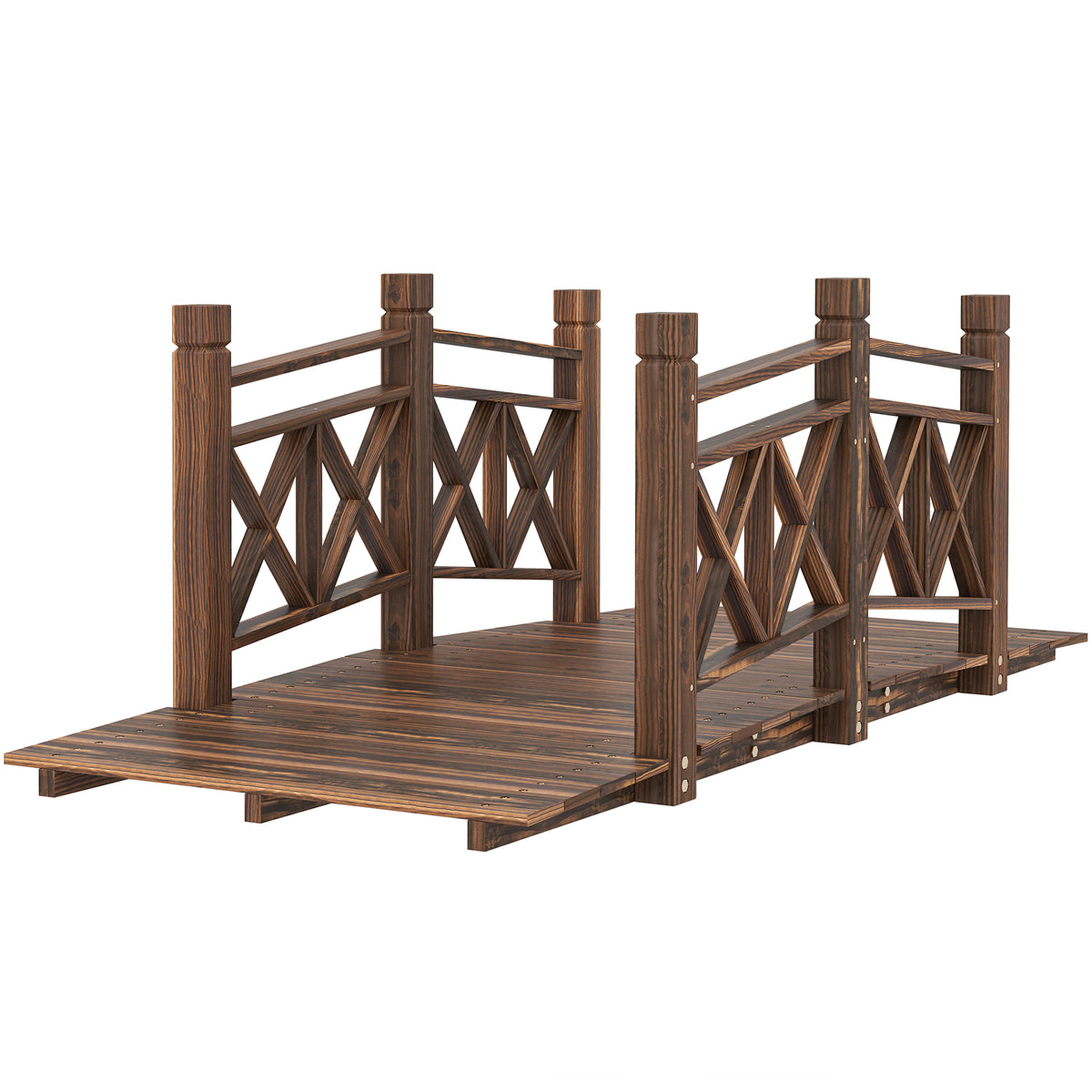 5 ft. Wooden Garden Bridge Footbridge for Backyard Ponds, Creeks, Streams, Carbonized