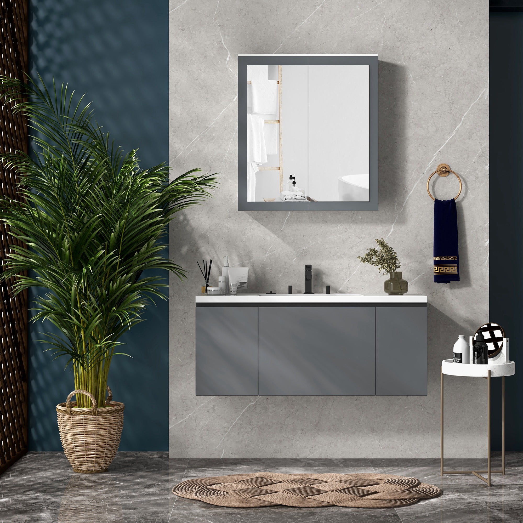 Bathroom Mirror Cabinet, Wall Mounted Medicine Cabinet with Mirror, Double Doors and Adjustable Shelves, White