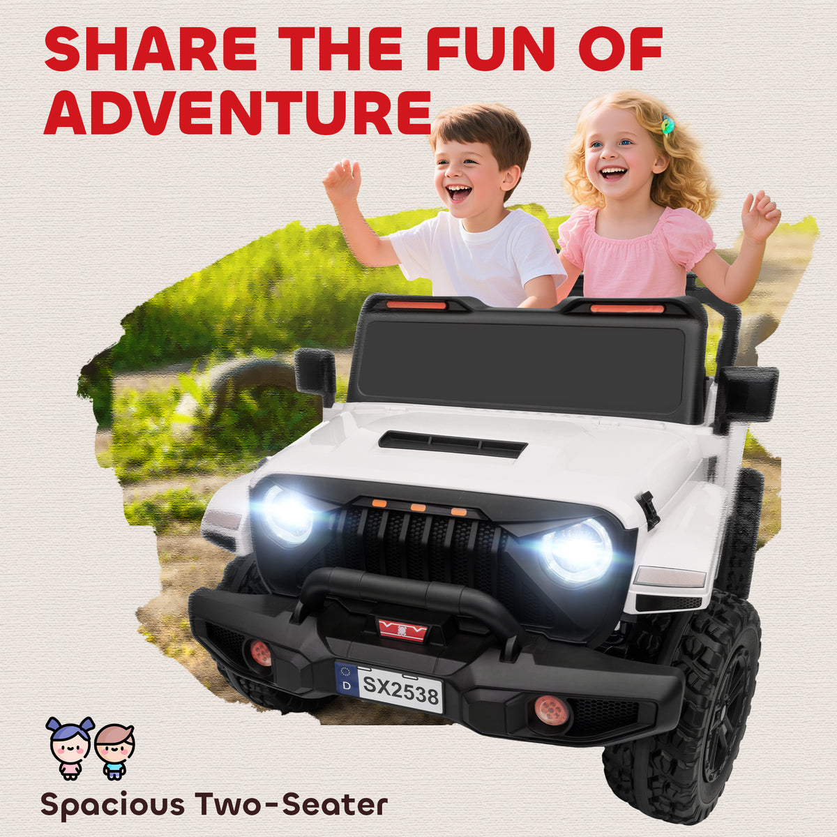 Qaba Ride on Truck Car with 2-Seater, 24V Electric Car with 4 Motors, Remote Control, Spring Suspension for 3-8 Years, White