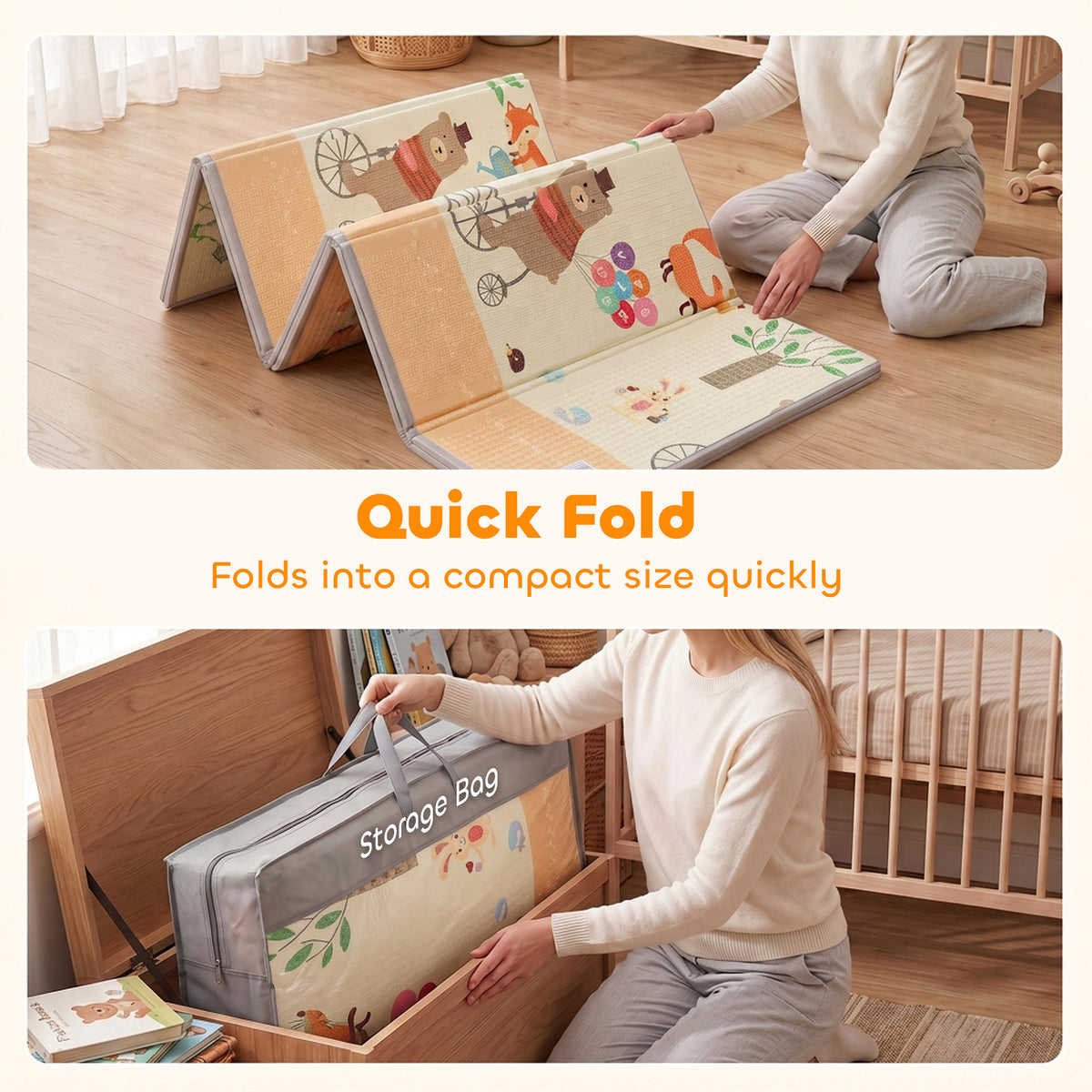 Foldable & Reversible Baby Play Mat, 79" x 71"Thick Play Mat for Floor, Waterproof Non-Slip, Forest Animals