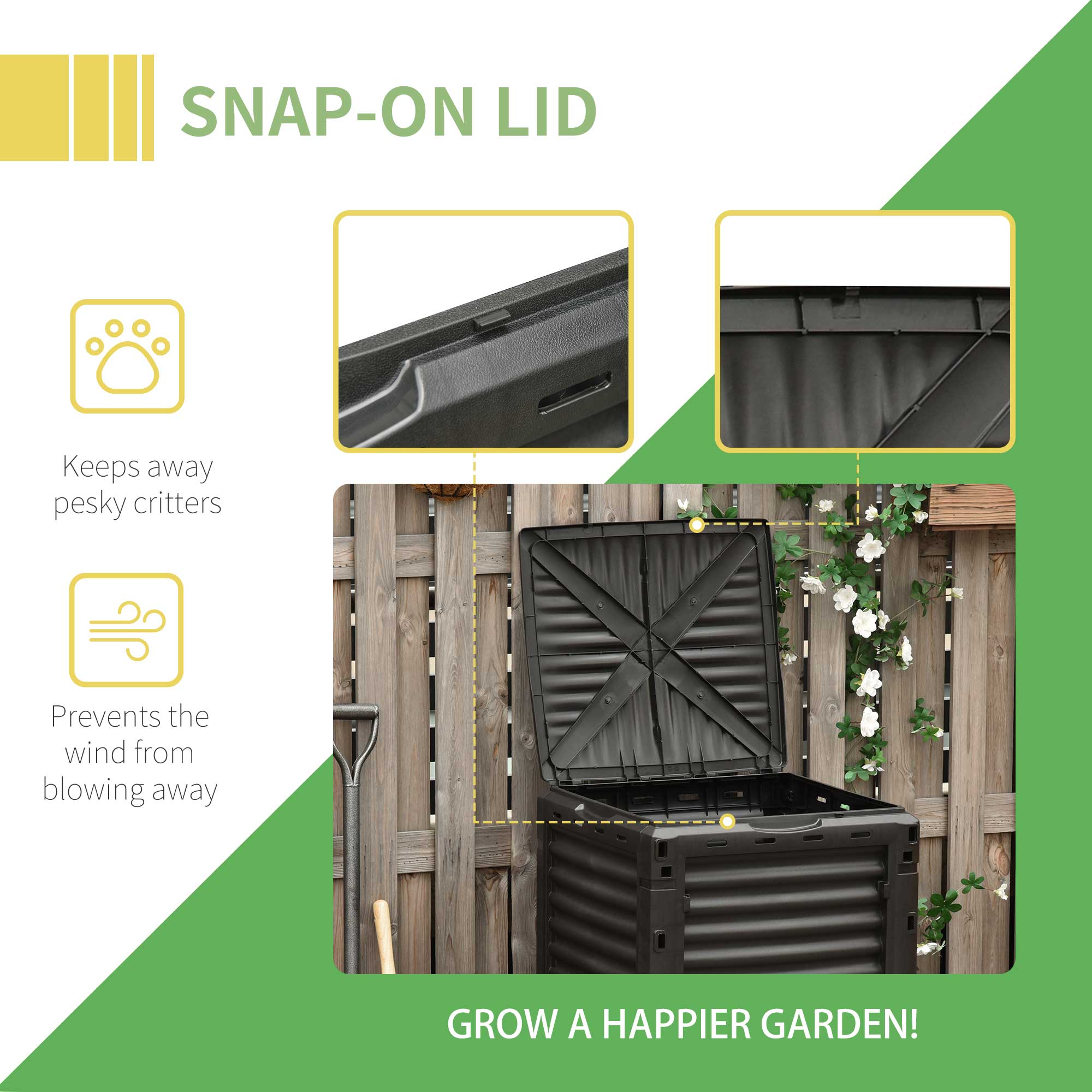 Garden Compost Bin 80 Gallon Outdoor Large Capacity Composter Fast Create Fertile Soil Aerating Box, Easy Assembly, Yellow - Yellow - Image 7