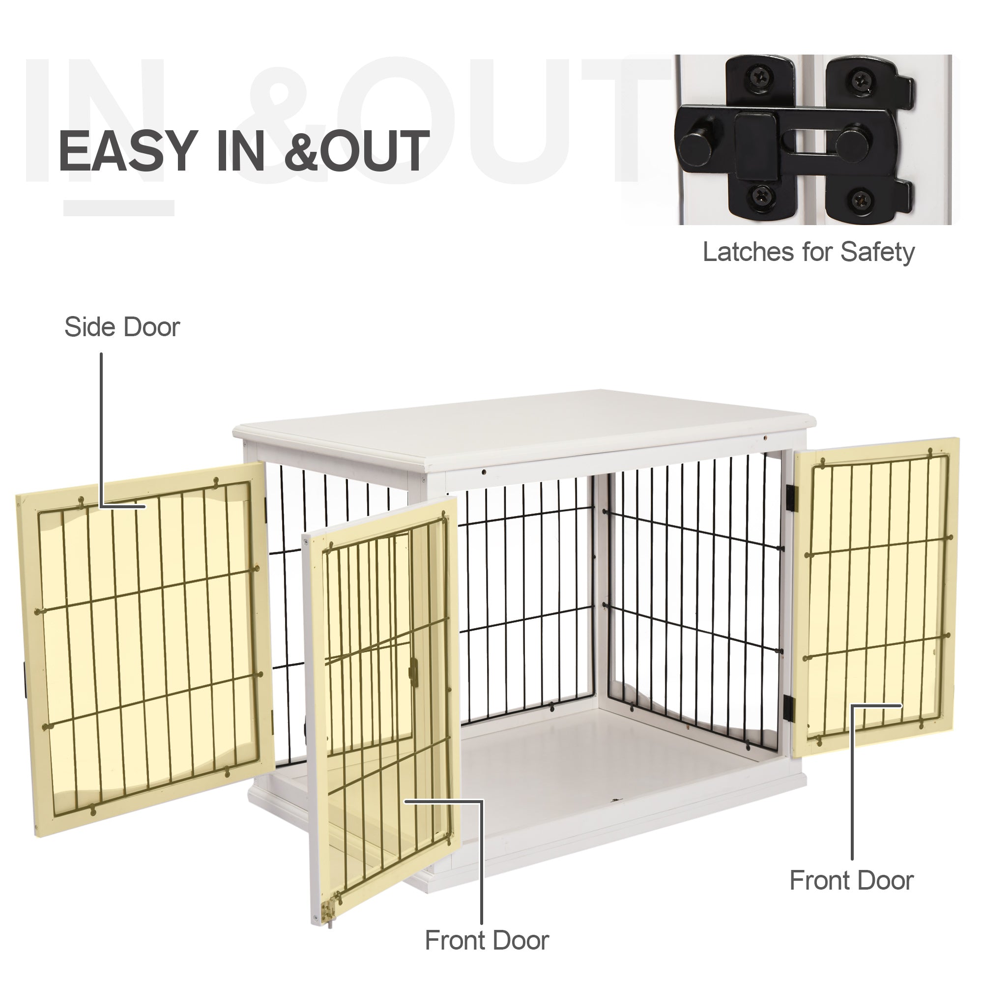 Dog Crate Furniture, 32" Small Dog Cage End Table with 2 Doors, Lockable Door, Puppy Kennel Indoor, White - White - Image 6