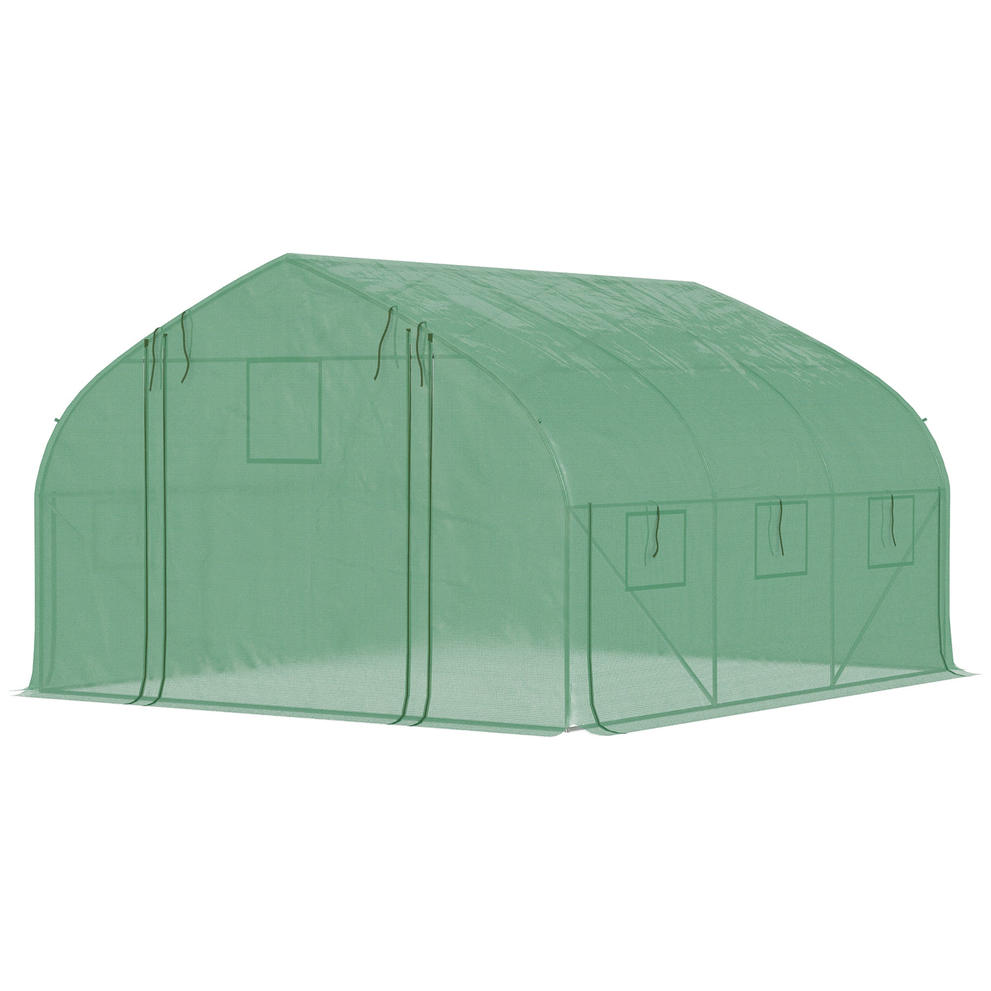 11.5' x 10' x 6.5' Walk-in Tunnel Greenhouse, Green House with Zippered Mesh Door, 7 Mesh Windows & Roll-up Sidewalls, Upgraded Gardening Plant Hot House with Galvanized Steel Hoops, Green - Green - Image 8