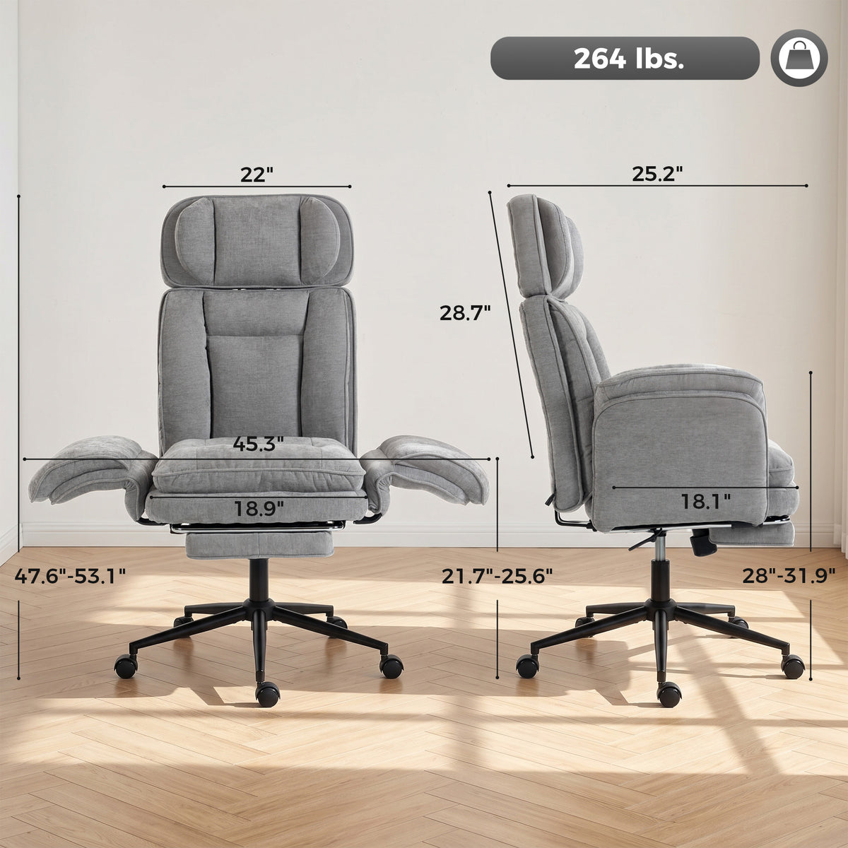 Criss Cross Office Chair with Flip Armrests, Adjustable Headrest, Swivel Tilt Reclining Desk Chair with Wheels, Gray