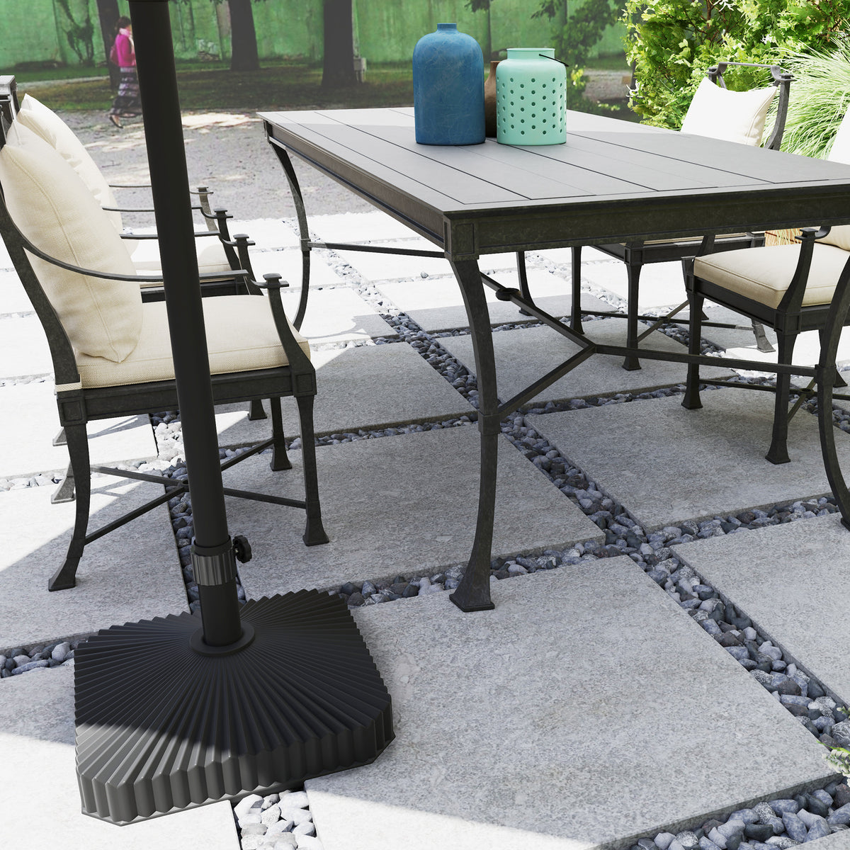 Square Patio Umbrella Base Holder, Heavy Duty Outdoor Umbrella Stand Base, Filled Up to 42lbs with Sand or 33lbs with Water for Garden, Poolside, Black