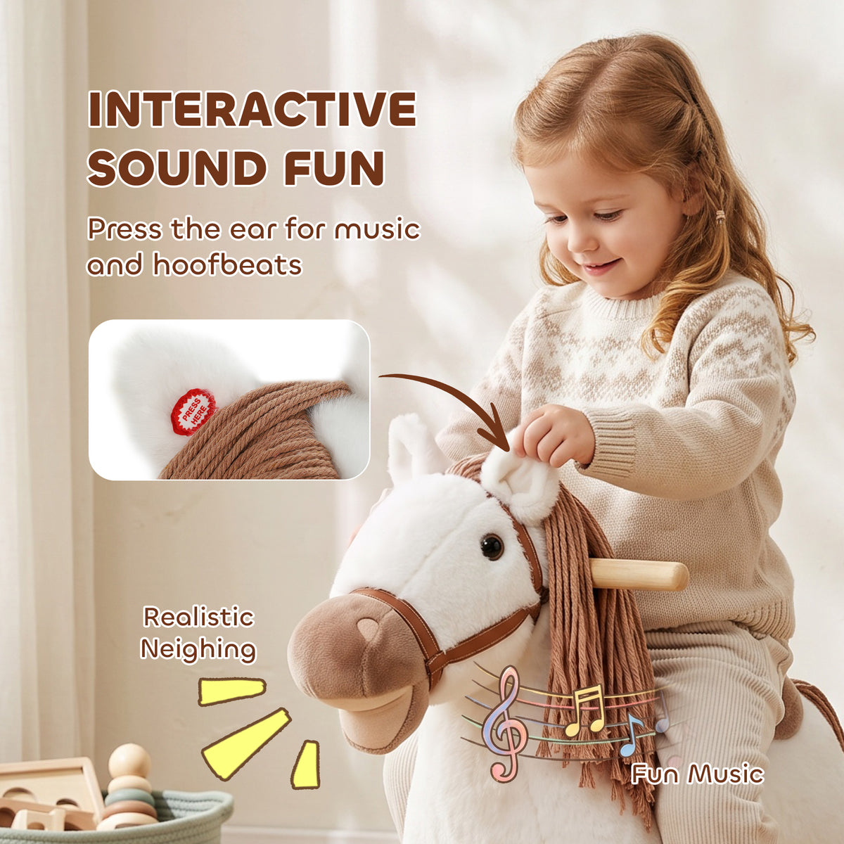 Baby Rocking Horse for Boys and Girls, Kids Rocking Horse with Realistic Sounds and Anti-Tip limiters