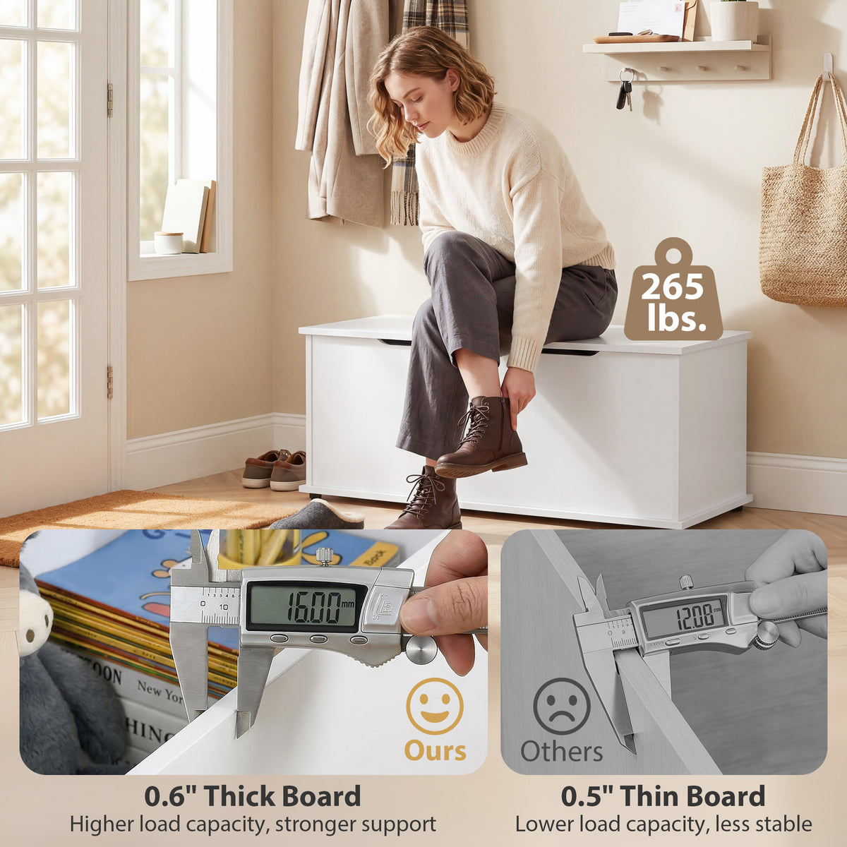 Lift Top Storage Bench, 39.4" Modern Storage Chest with 264 lbs. Weight Capacity, White