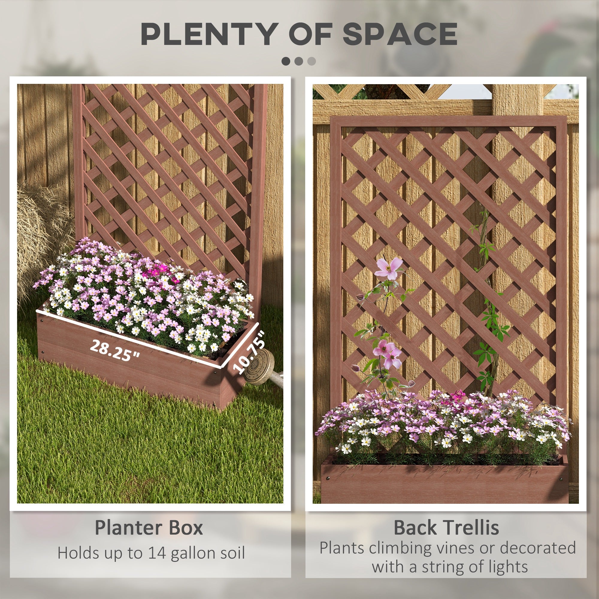Trellis Planter Box for Climbing Plants, Raised Garden Bed w/ Trellis Lattice for Outdoor Garden, Backyard, Brown - Light Brown - Image 4