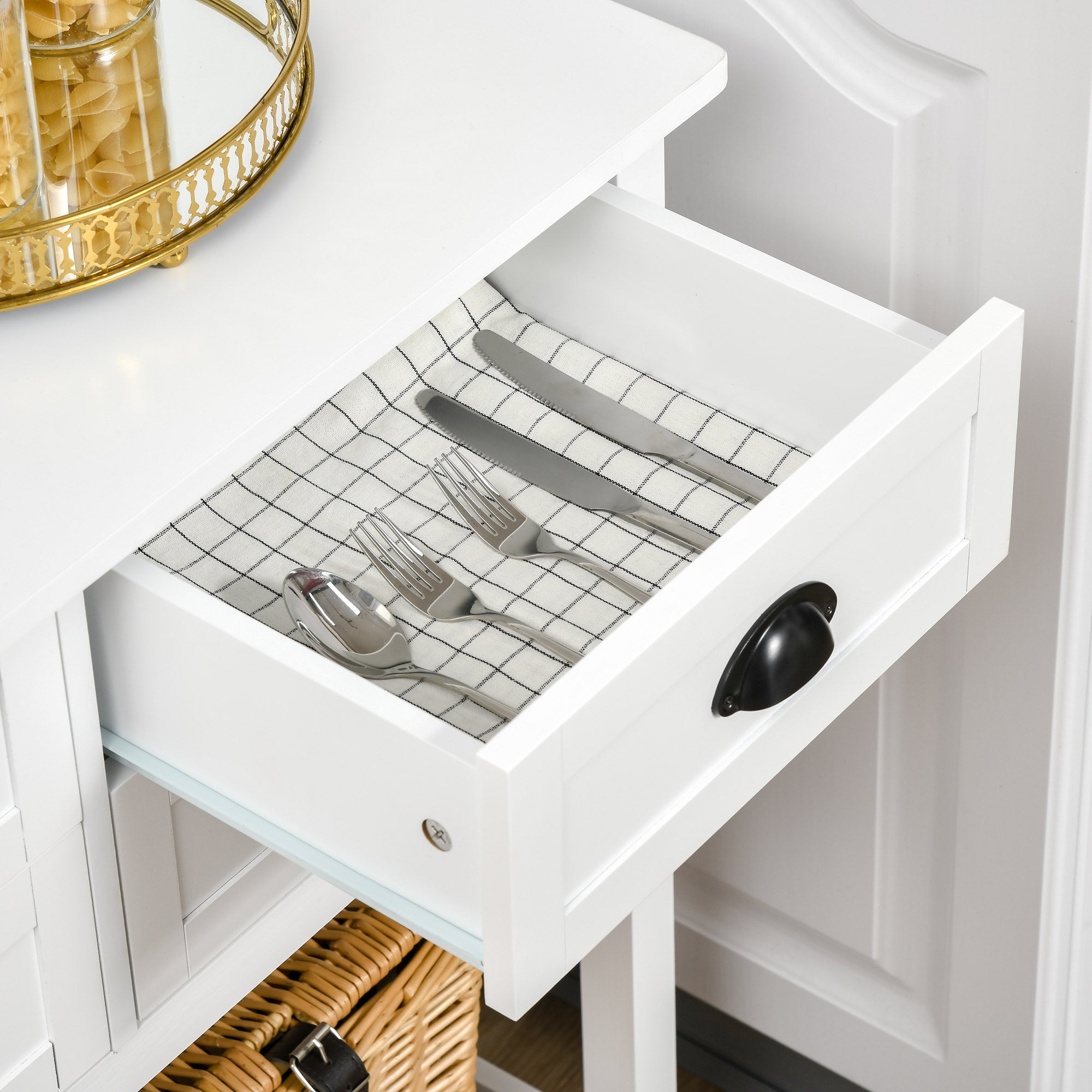 Sideboard Buffet Cabinet with Storage, Modern Coffee Bar Cabinet with 4 Drawers and Slatted Bottom Shelf, Console Table for Kitchen, Living Room, Dining Room, Hallway, White
