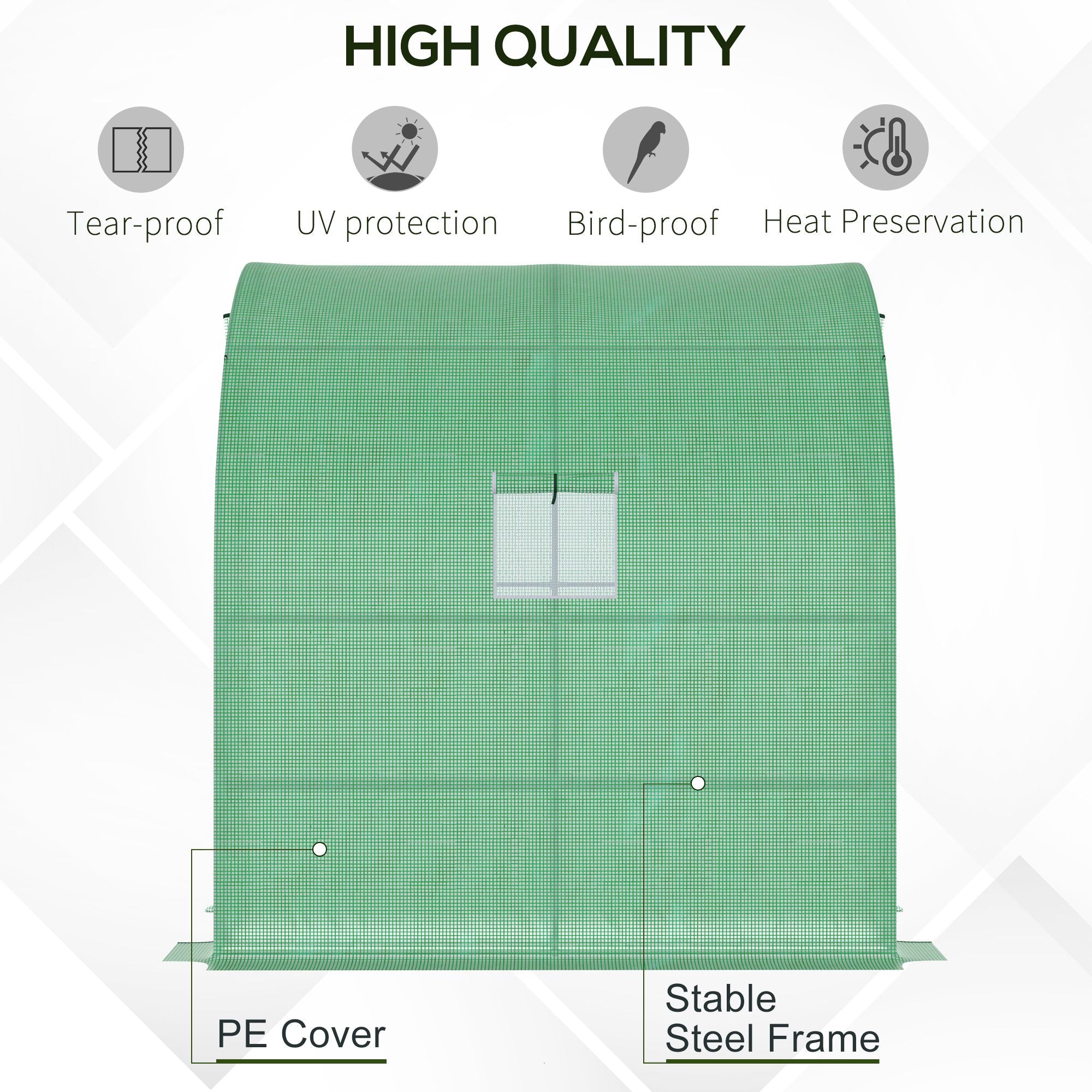 7' x 3' x 7' Lean to Greenhouse, Walk-In Green House, Plant Nursery with 2 Roll-up Doors and Windows, PE Cover and 3 Wire Shelves, Green - Green - Image 5