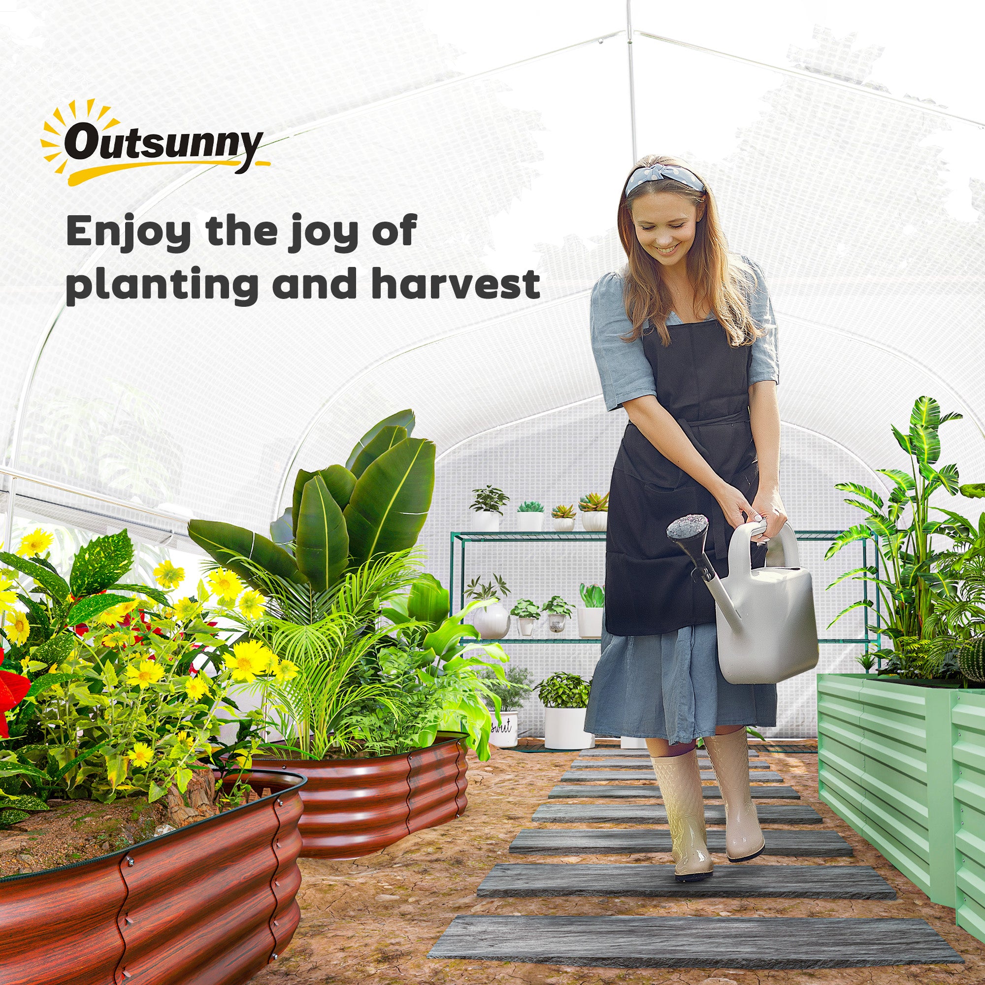 13' x 10' x 6.5' Tunnel Greenhouse Hoop House with Upgraded Galvanized Steel Frame and Large Windows, White - White - Image 8