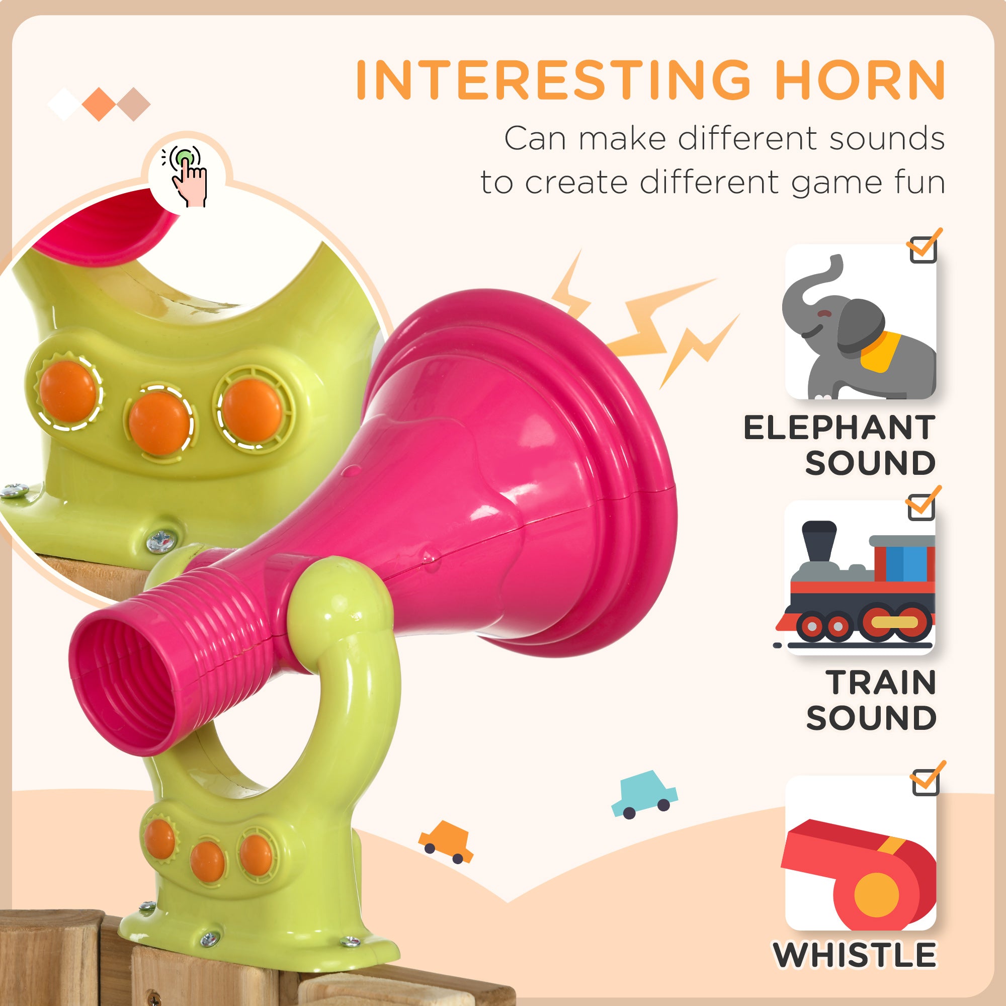 4-in-1 Wooden Swing Set with Swing, Slide, Horn, Steering Wheel, Red