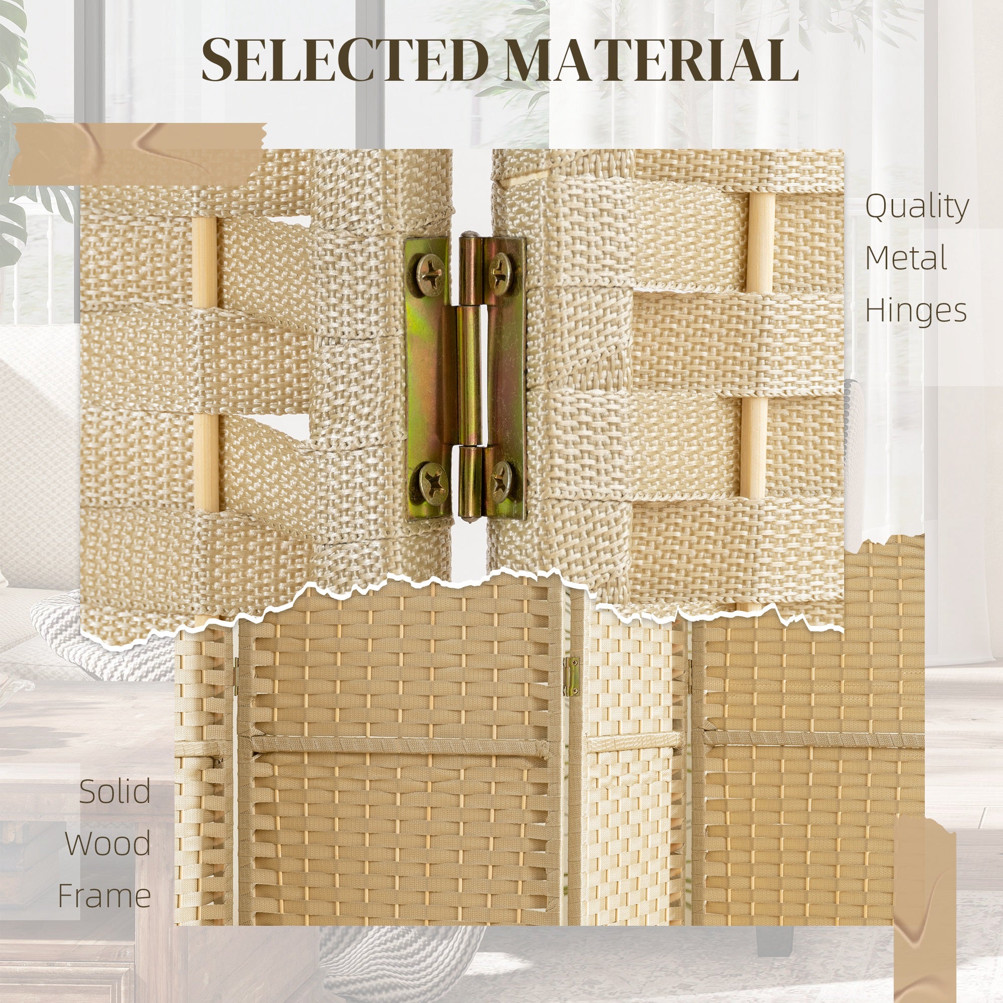 Folding Room Divider Screen 6 Panel 5.6' Tall Privacy Screen Freestanding Room Partition for Home Office, Beige