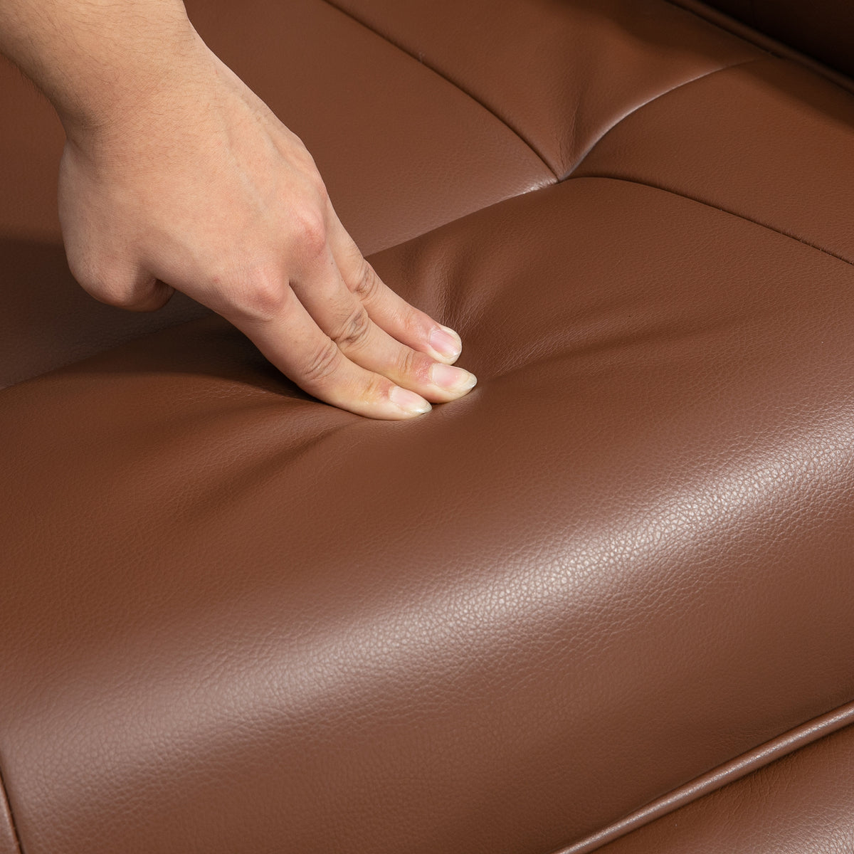 Air Leather Manual Recliner, Adjustable Swivel Lounge Chair with Footrest, Armrest and Wrapped Wood Base, Brown