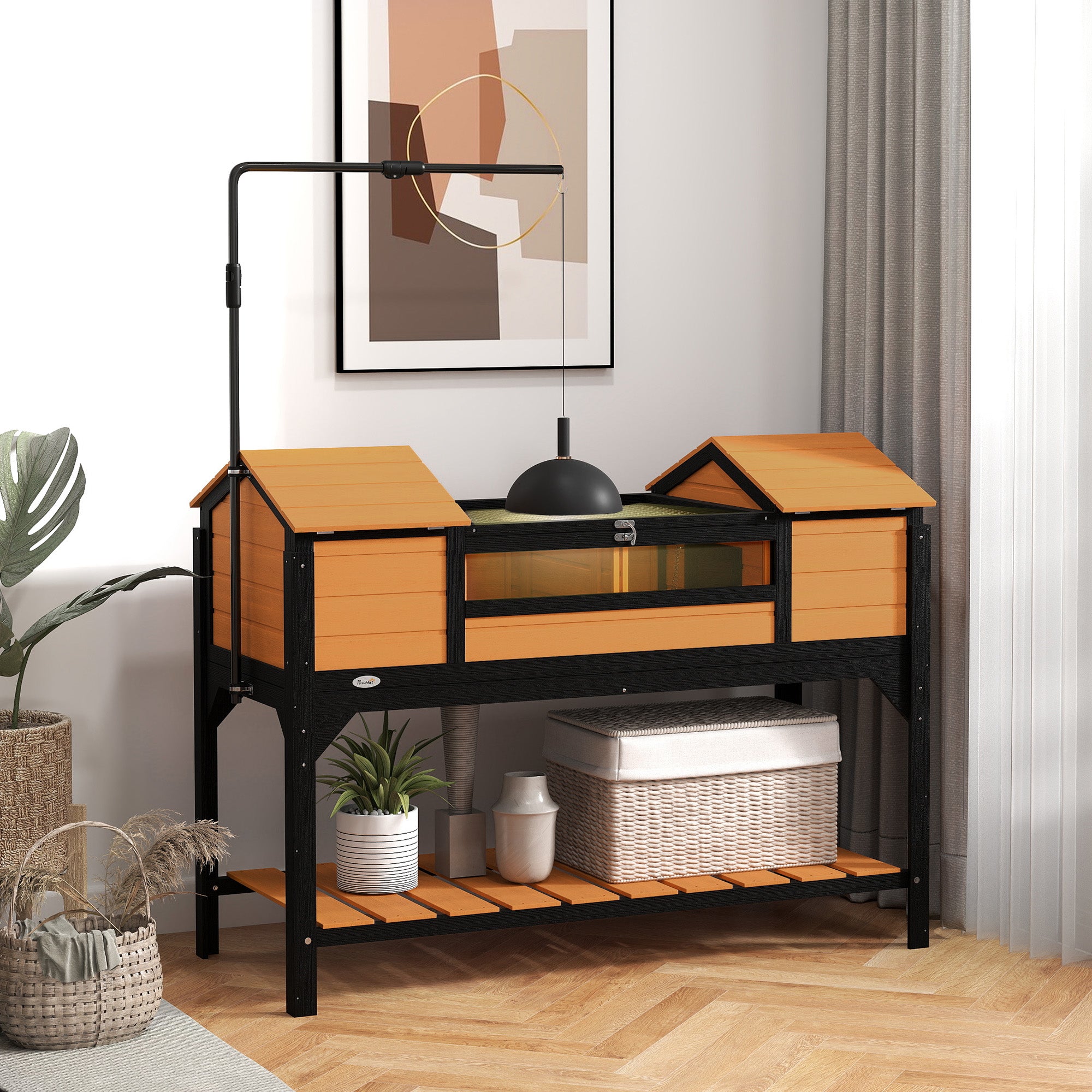 Tortoise Enclosure Tortoise House with Adjustable Lamp Holder Storage Shelf, Dual Main Houses, Openable Lid, Yellow - Yellow - Image 2