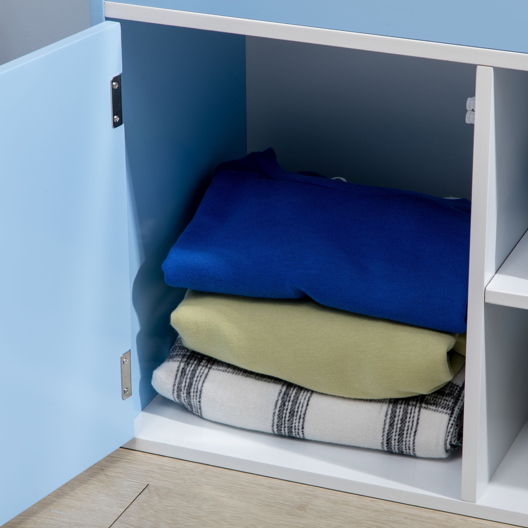 Toy Storage Organizer, Kids Bookshelf, Freestanding Children Bookcase with Cabinet for Toys Clothes Books, Blue