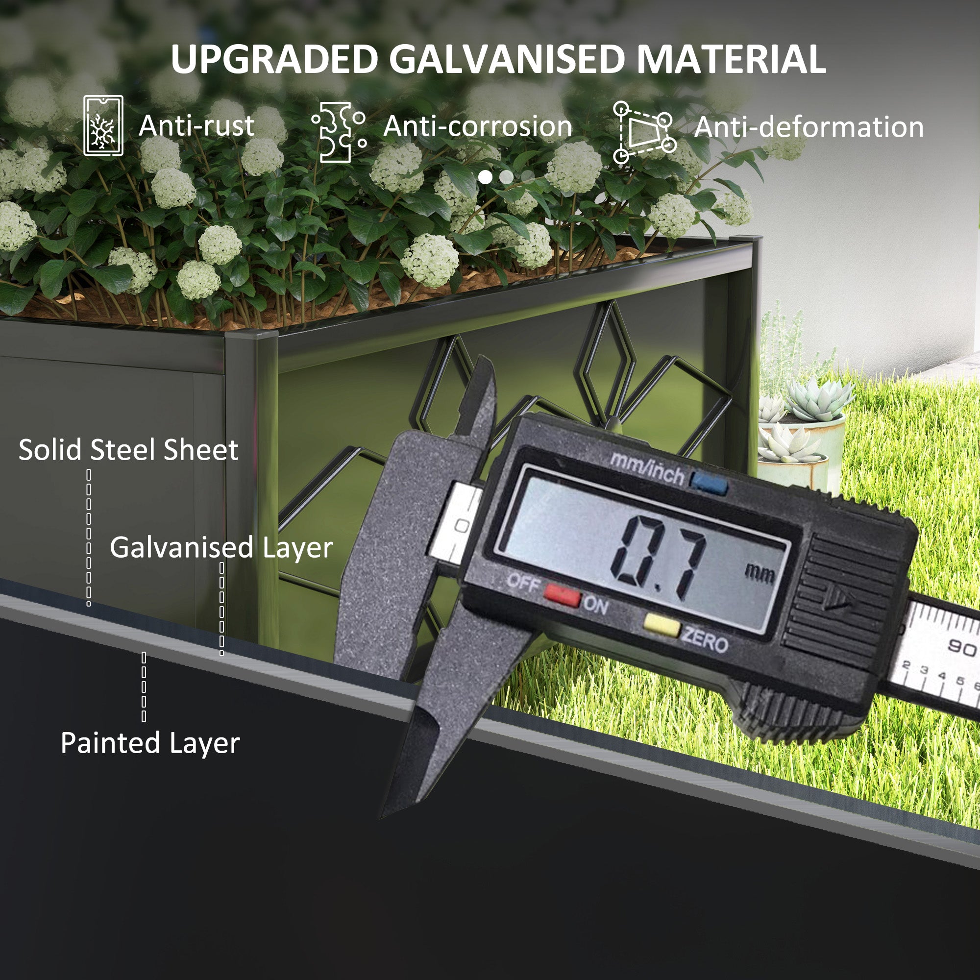 Outdoor Planter Box Galvanized Raised Garden Bed with Trellis for Climbing Vines, 35.4" x 15.7" x 47.2", Black - Black - Image 6