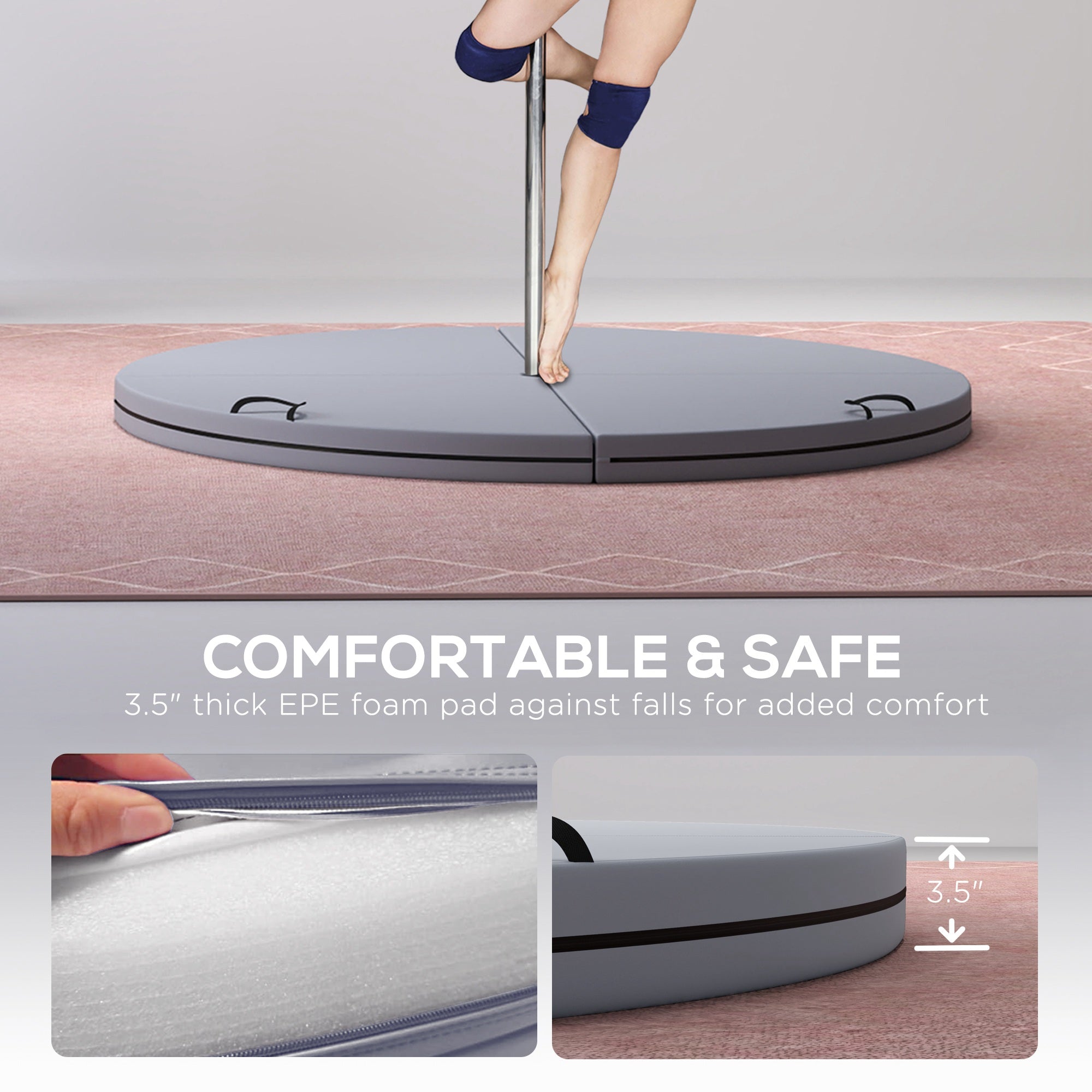 Foldable Crash Mat, Pole Padding with Carrying Handles and EPE Foam for Dance Training and Exercise, Gray