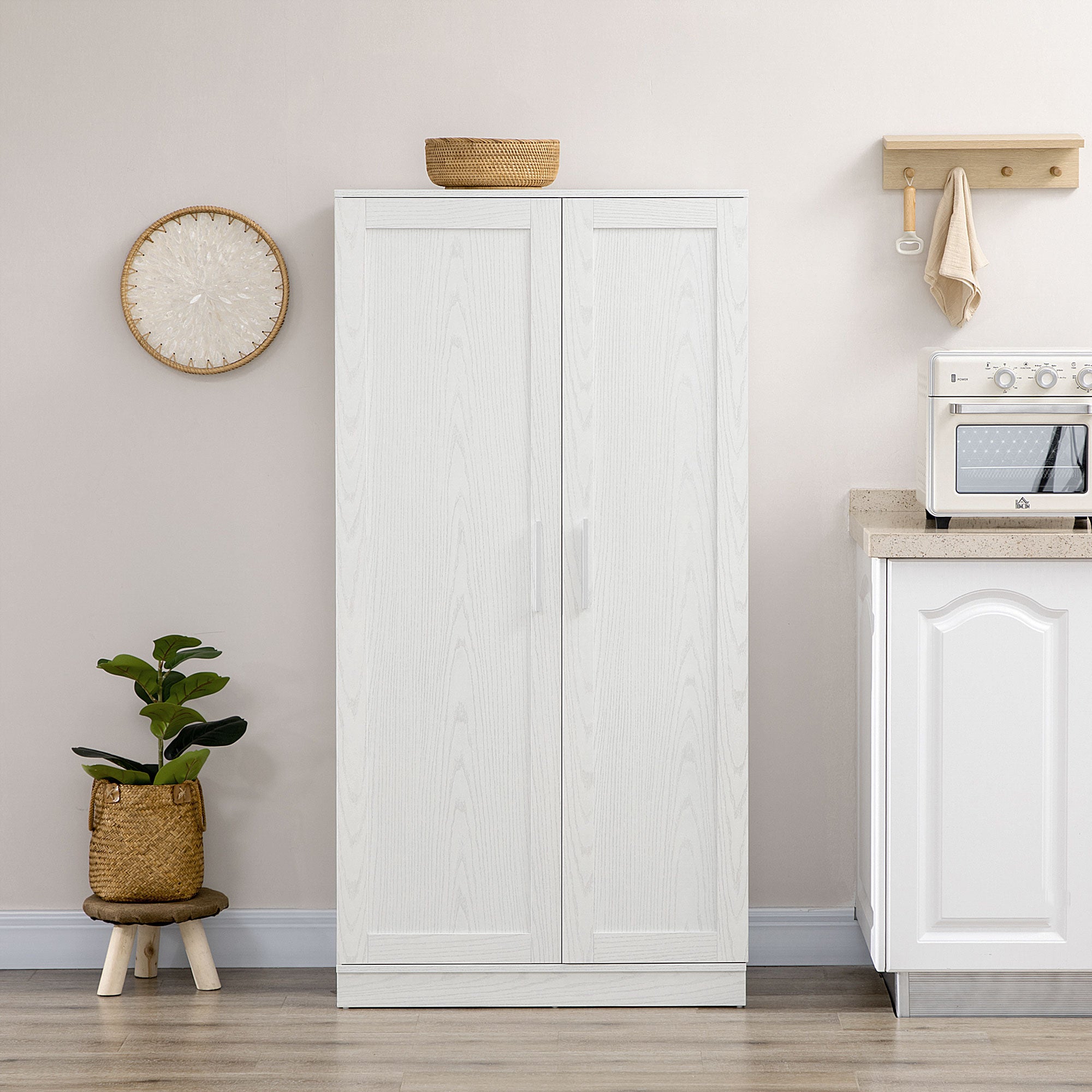 Kitchen Pantry Storage Cabinet, 14-Tier Freestanding Kitchen Cupboard for Living Room, Dining Room Storage, White