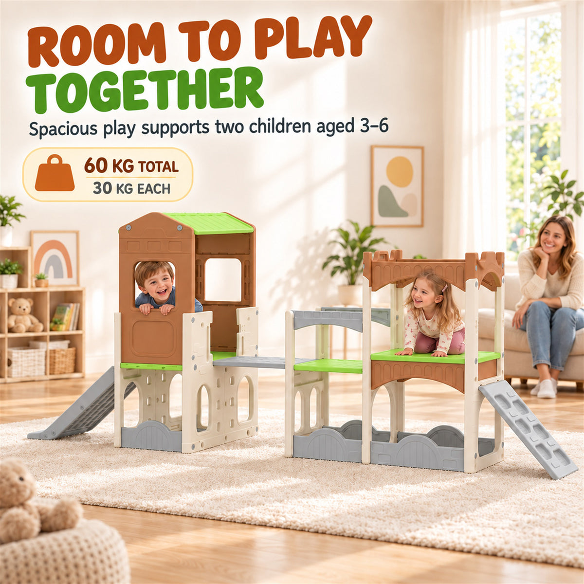 8 in 1 Toddler Slide Set with Balance Bridge, Playhouse, Climber, Storage, Indoor Playset Playground for 3-6 Years