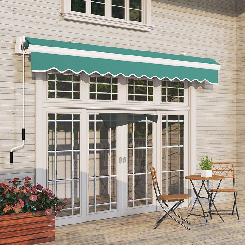 13' x 8' Manual Retractable Awning Sun Shade Shelter with UV Protection and Easy Crank for Patio Deck Yard, Green