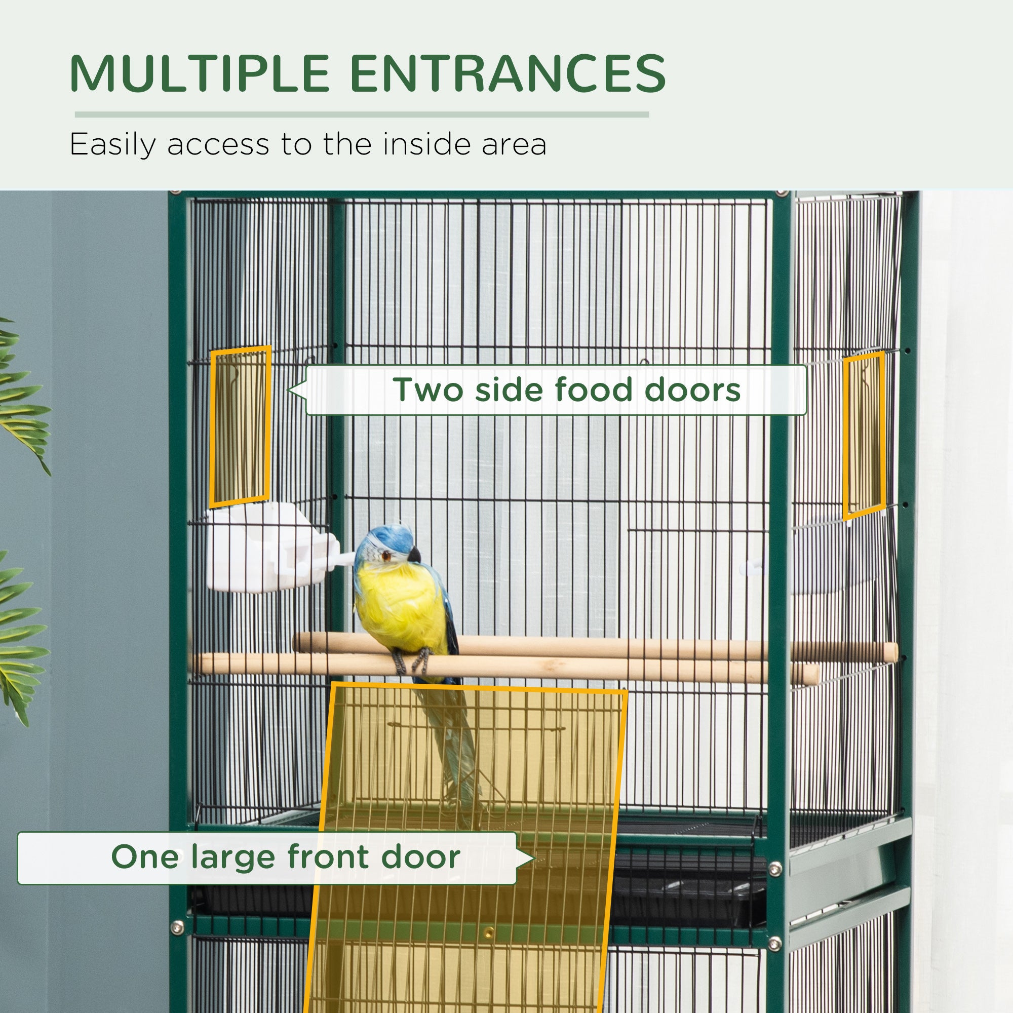 Large Bird Cage with 1.7 ft. Width for Wingspan, Bird Aviary Indoor with Multi-Door Design, Fit for a Canary, Finch, Conure, 55", Green - Green - Image 5