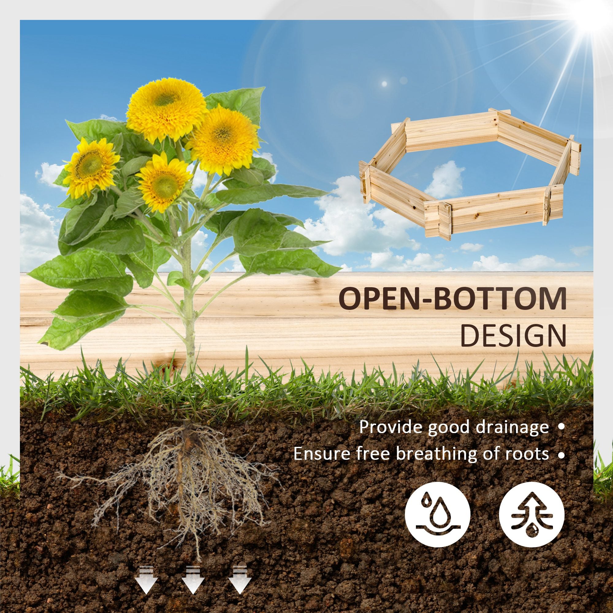 39'' x 36'' Screwless Raised Garden Bed, Hexagon Planter Box DIY Herb Garden - Natural wood finish - Image 4