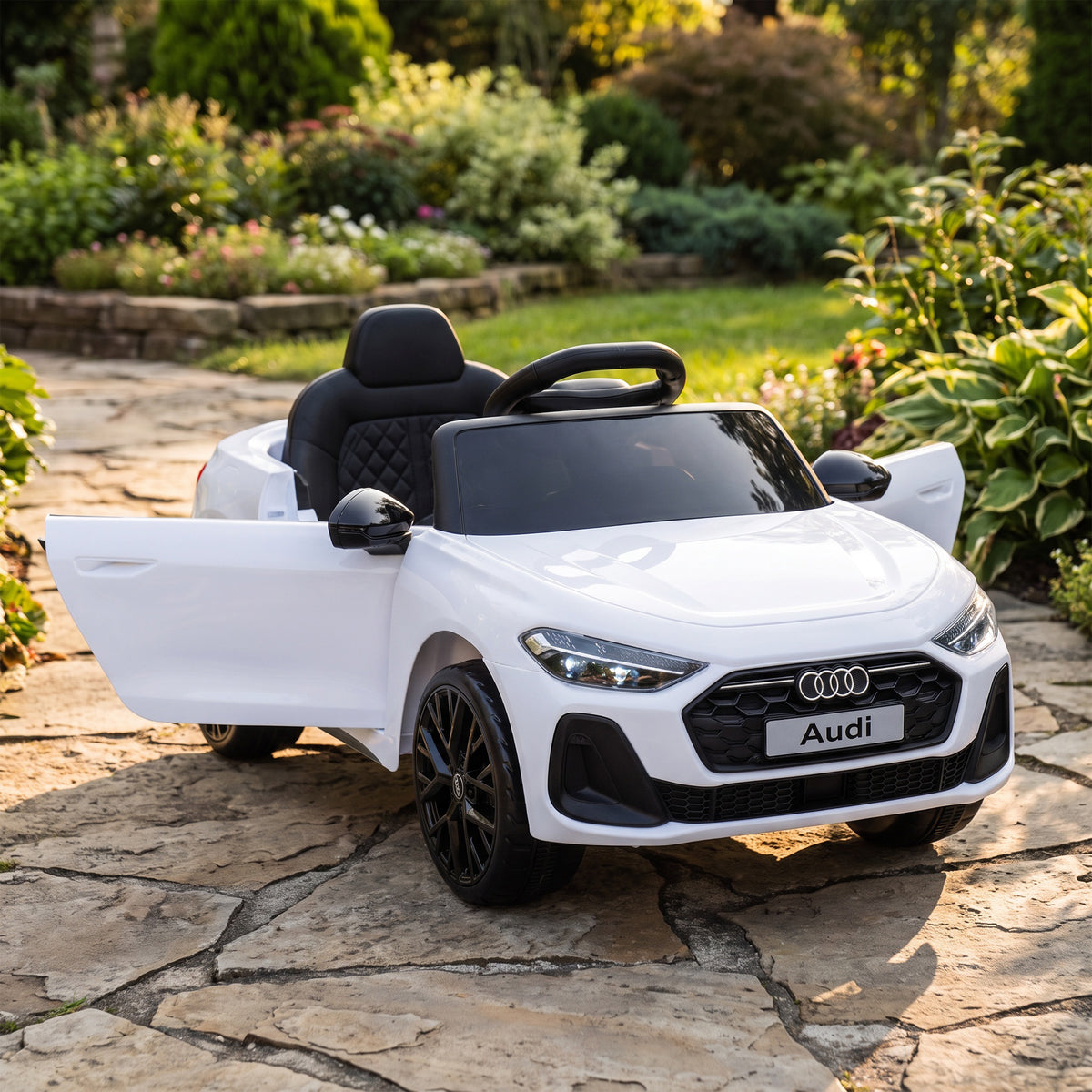 Audi A5L Licensed Electric Ride on Car for Kids 3-6 with Remote Control Dual Motors 4-Wheel Suspension Music, White